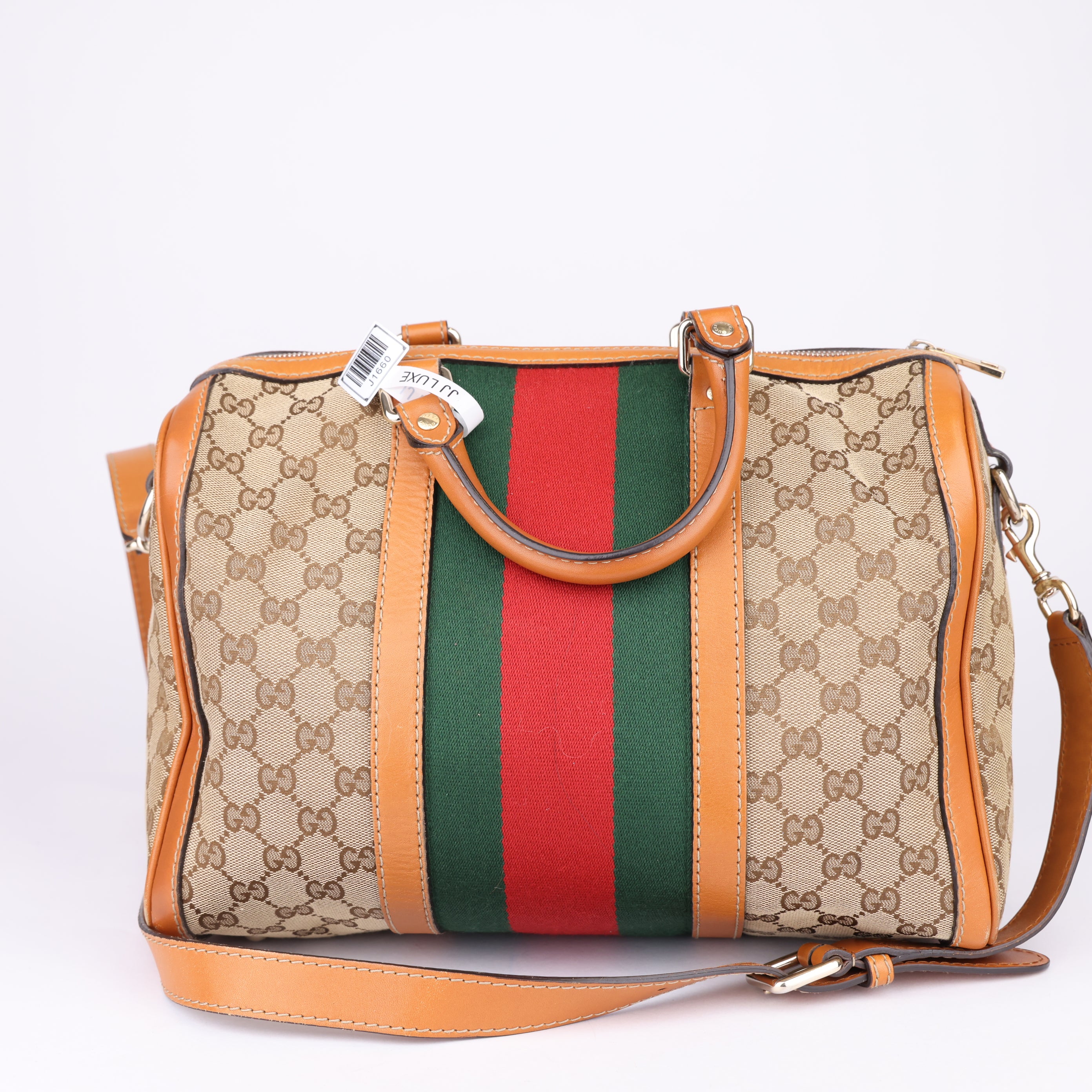 J1660 Gucci Sherry Line Canvas Leather Boston Bag- Pre Owned