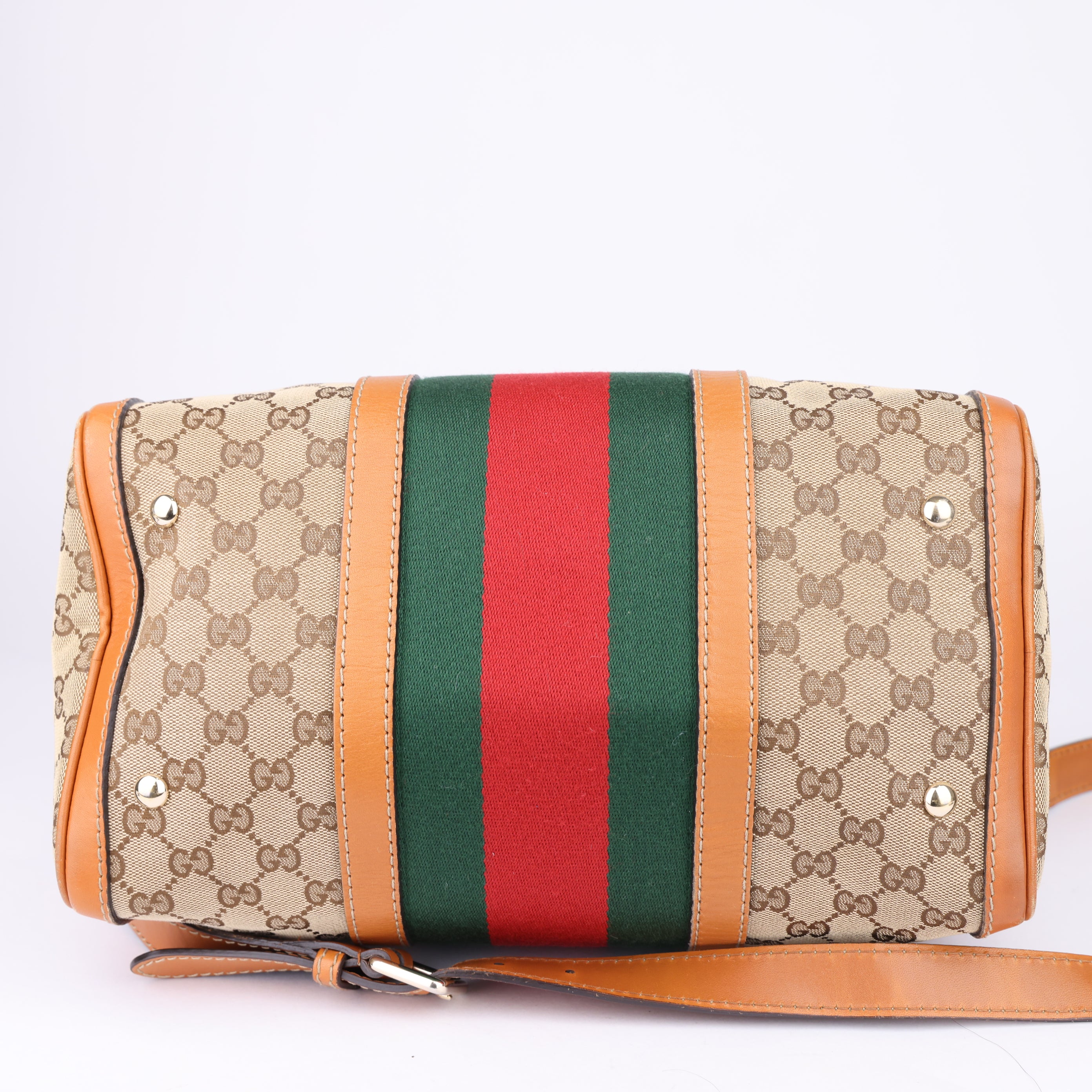 J1660 Gucci Sherry Line Canvas Leather Boston Bag- Pre Owned