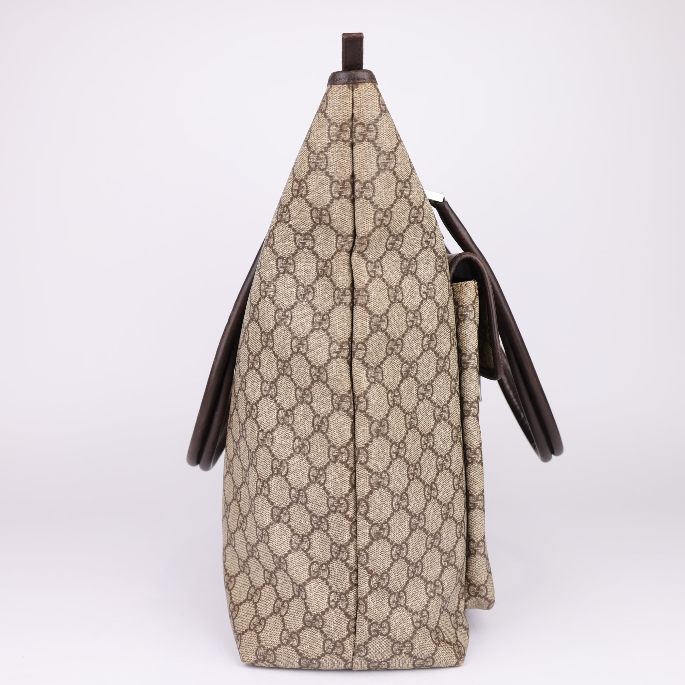 J1669 Gucci Brown GG Supreme Tote Bag Beige Dark brown Leather- Pre Owned