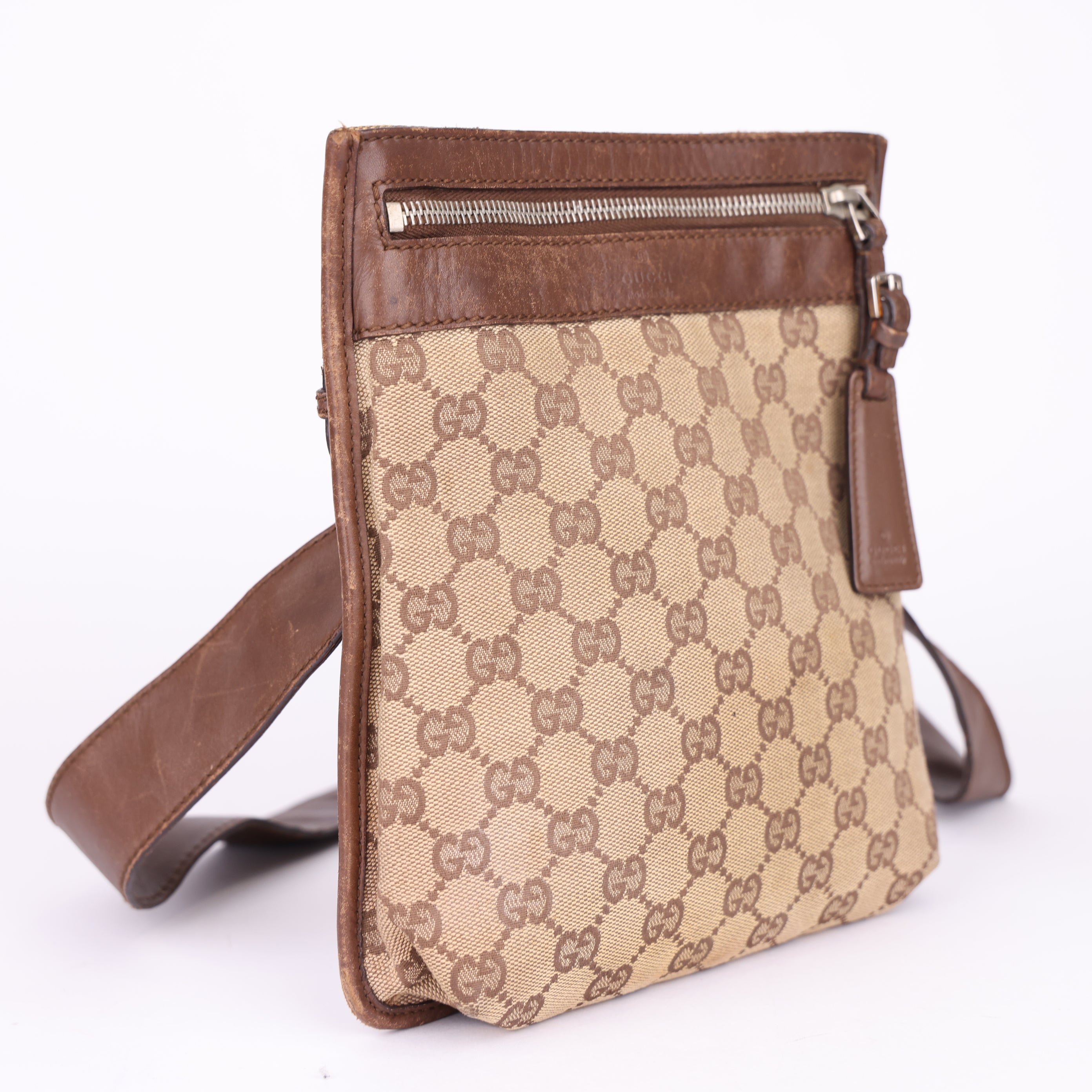 J1671 GUCCI GG Canvas Shoulder Bag Brown- Pre Owned