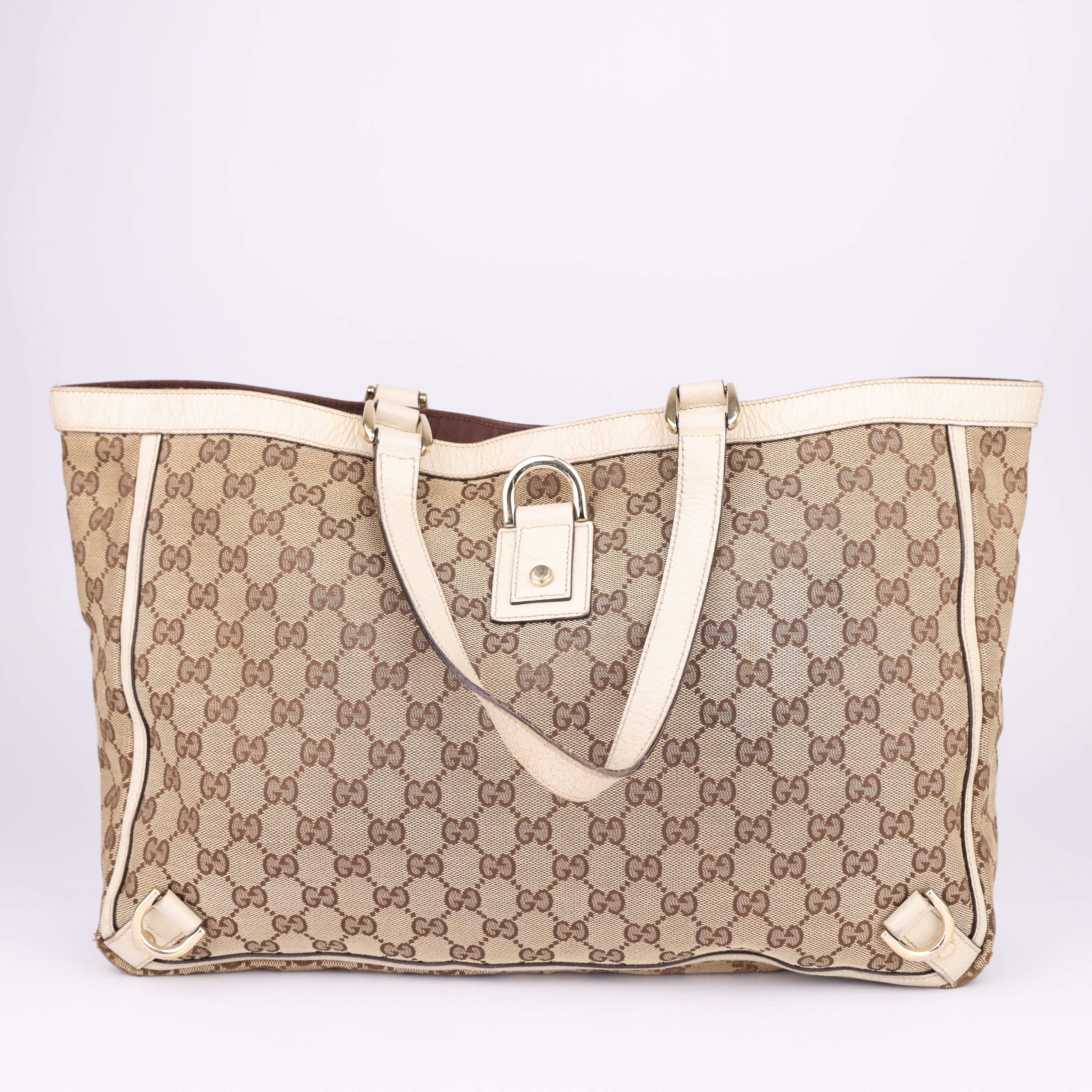 J1652 Gucci Canvas Abbey D-Ring Large Tote White- Pre Owned