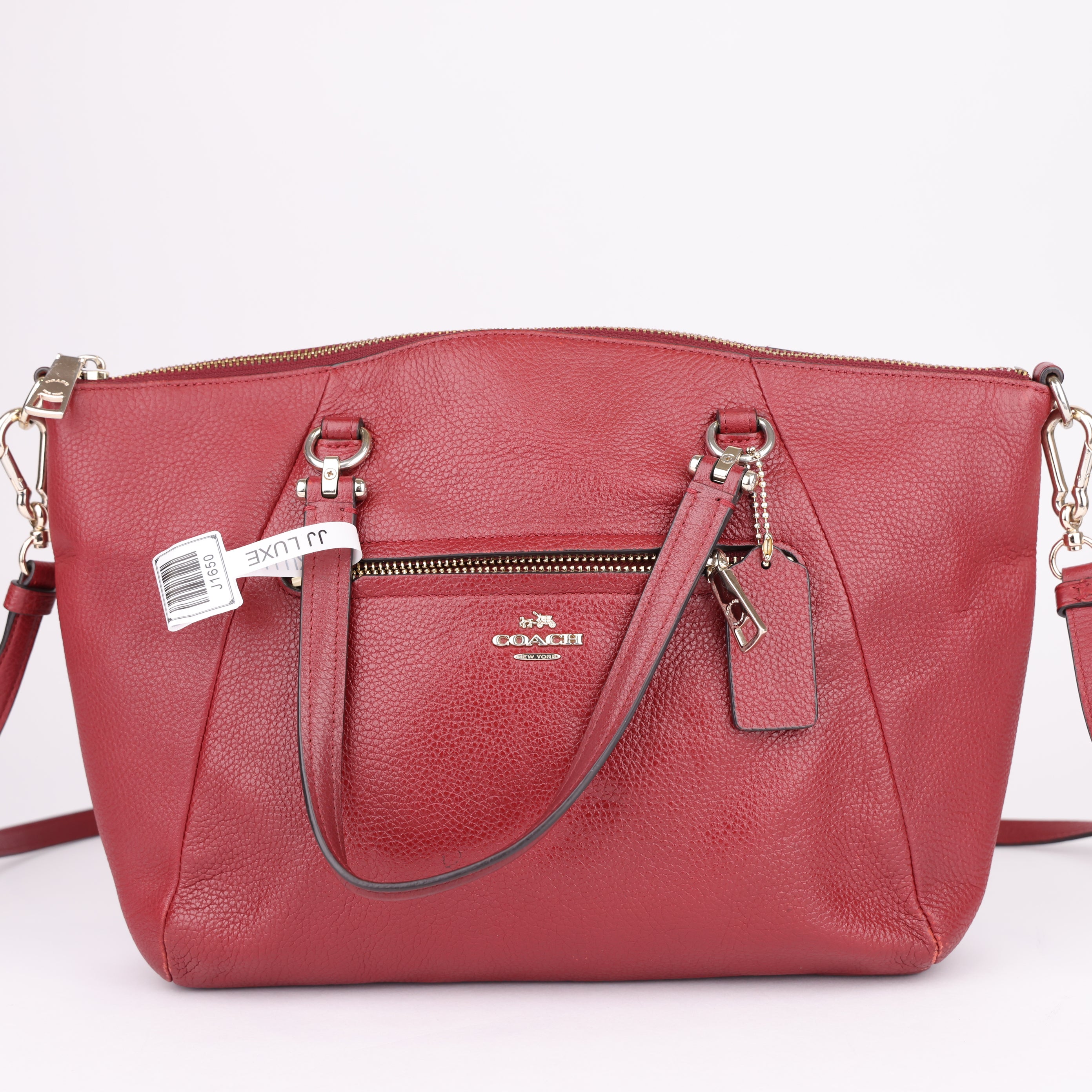 J1650 Coach Red Pebbled Leather Satchel Bag- Pre Owned