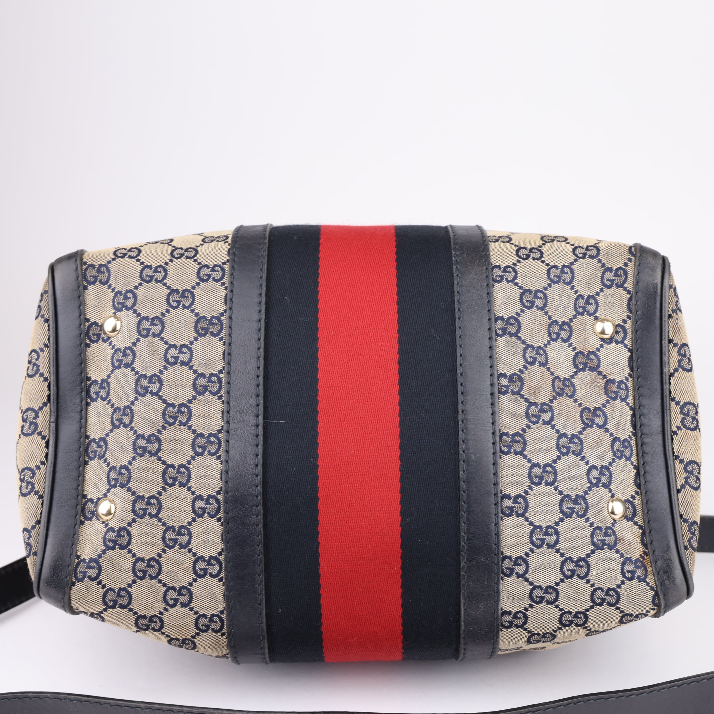 J1649 Gucci GG Supreme Web Detail Boston Bag- Pre Owned