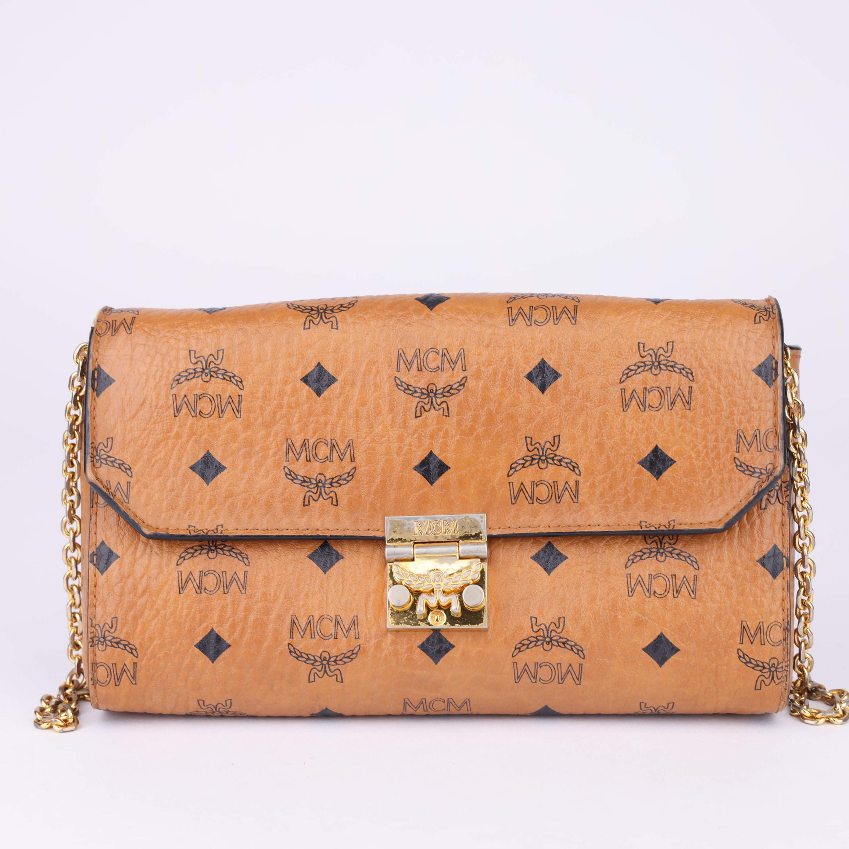 J1641 MCM Leather Printed Shoulder Bag- Pre Owned