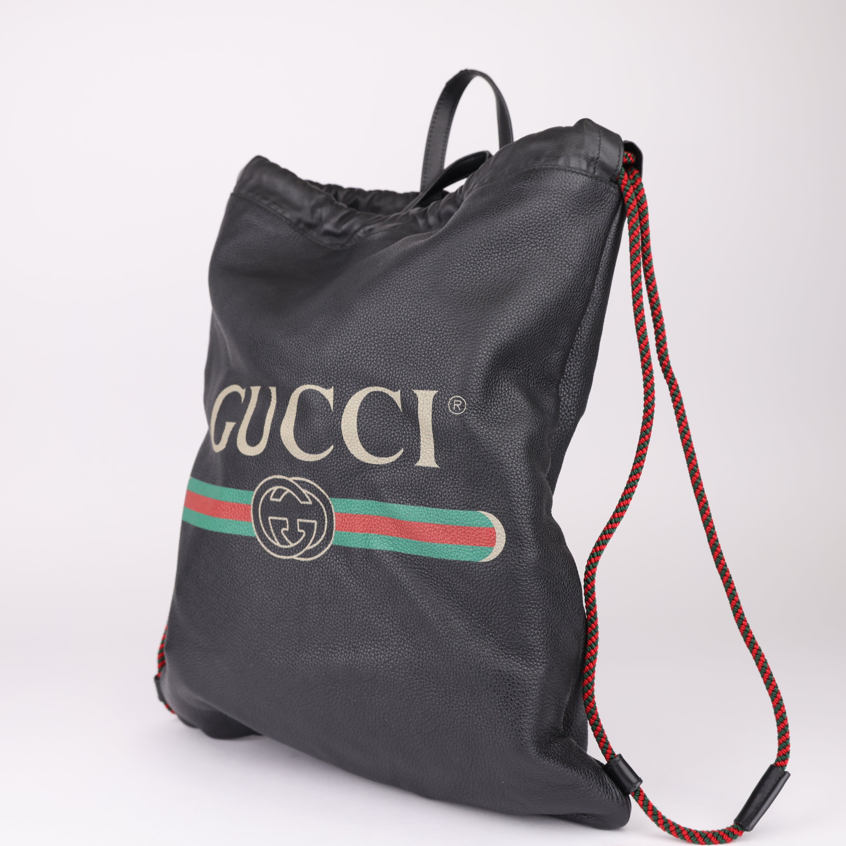 J1619 Gucci Print leather Drawstring Backpack- Pre Owned