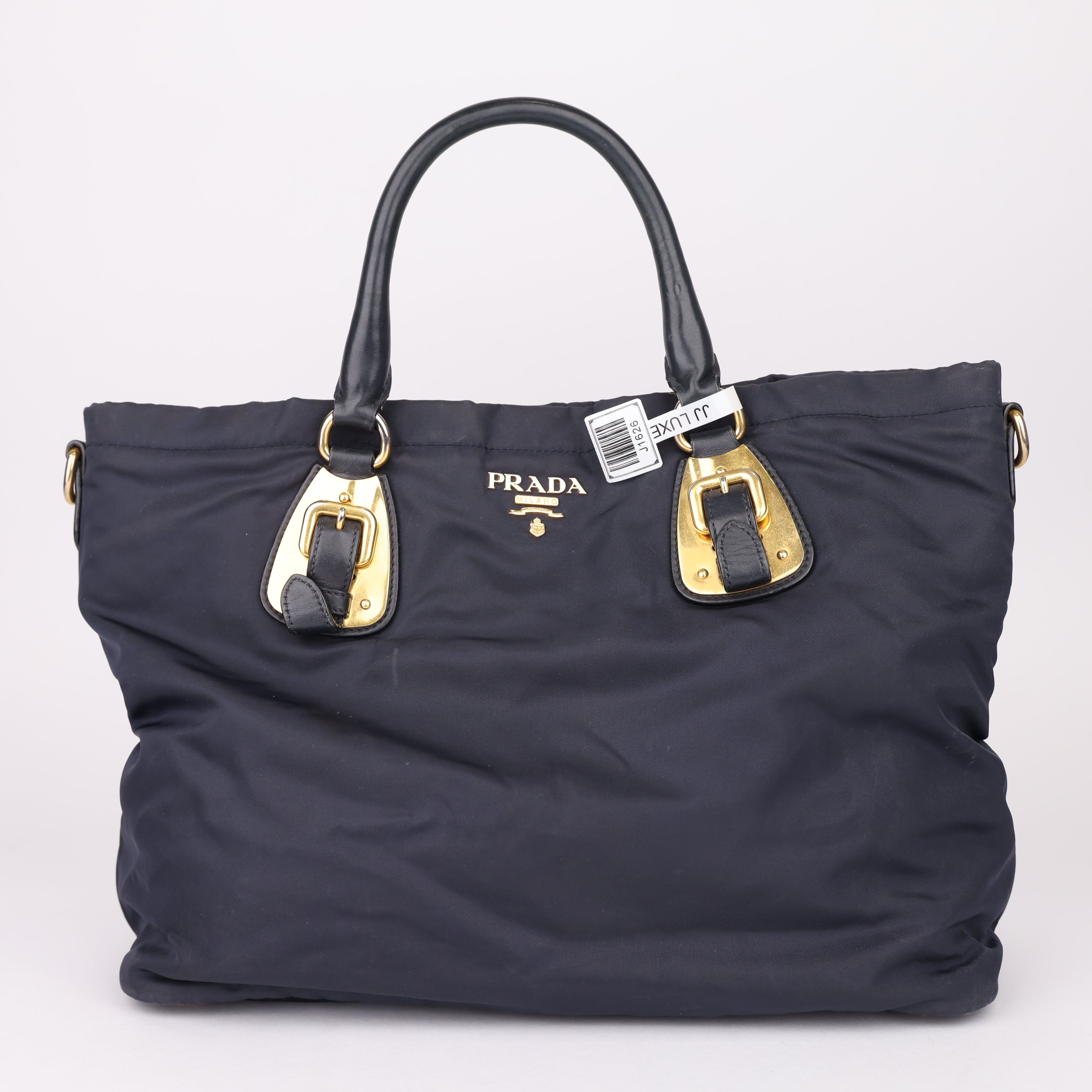 J1626 Prada Blue Tessuto Nylon and Leather Tote Bag- Pre Owned