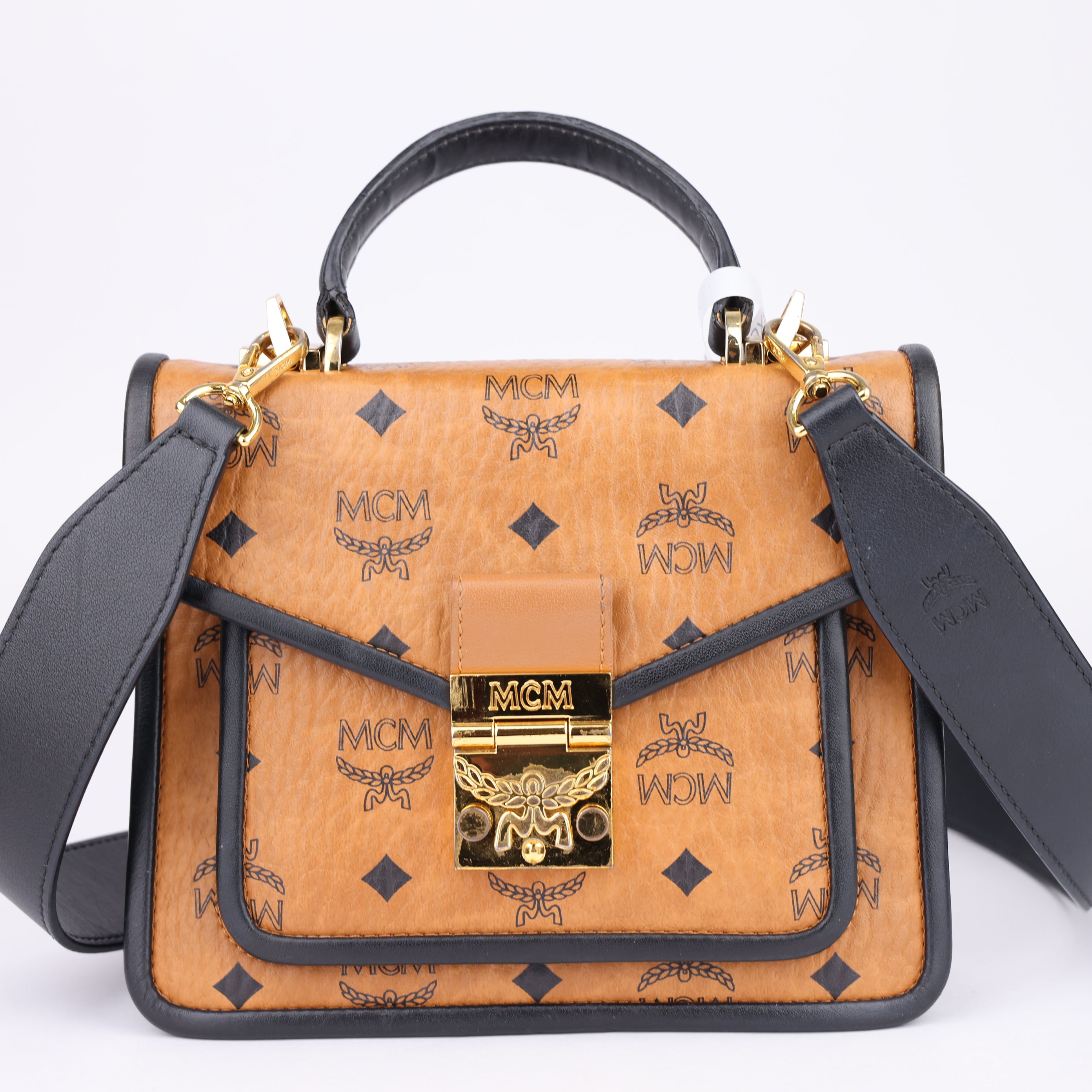 J1606 MCM Patricia Blocked Small Satchel- Pre Owned