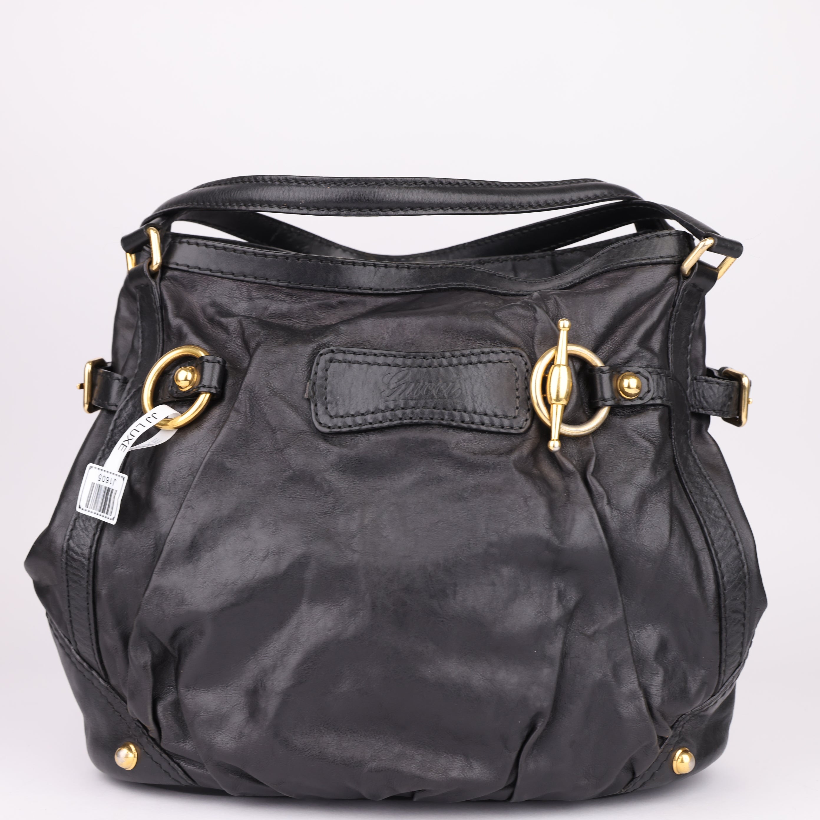 J1605 Gucci Black Jockey Leather Tote Pony- Pre Owned