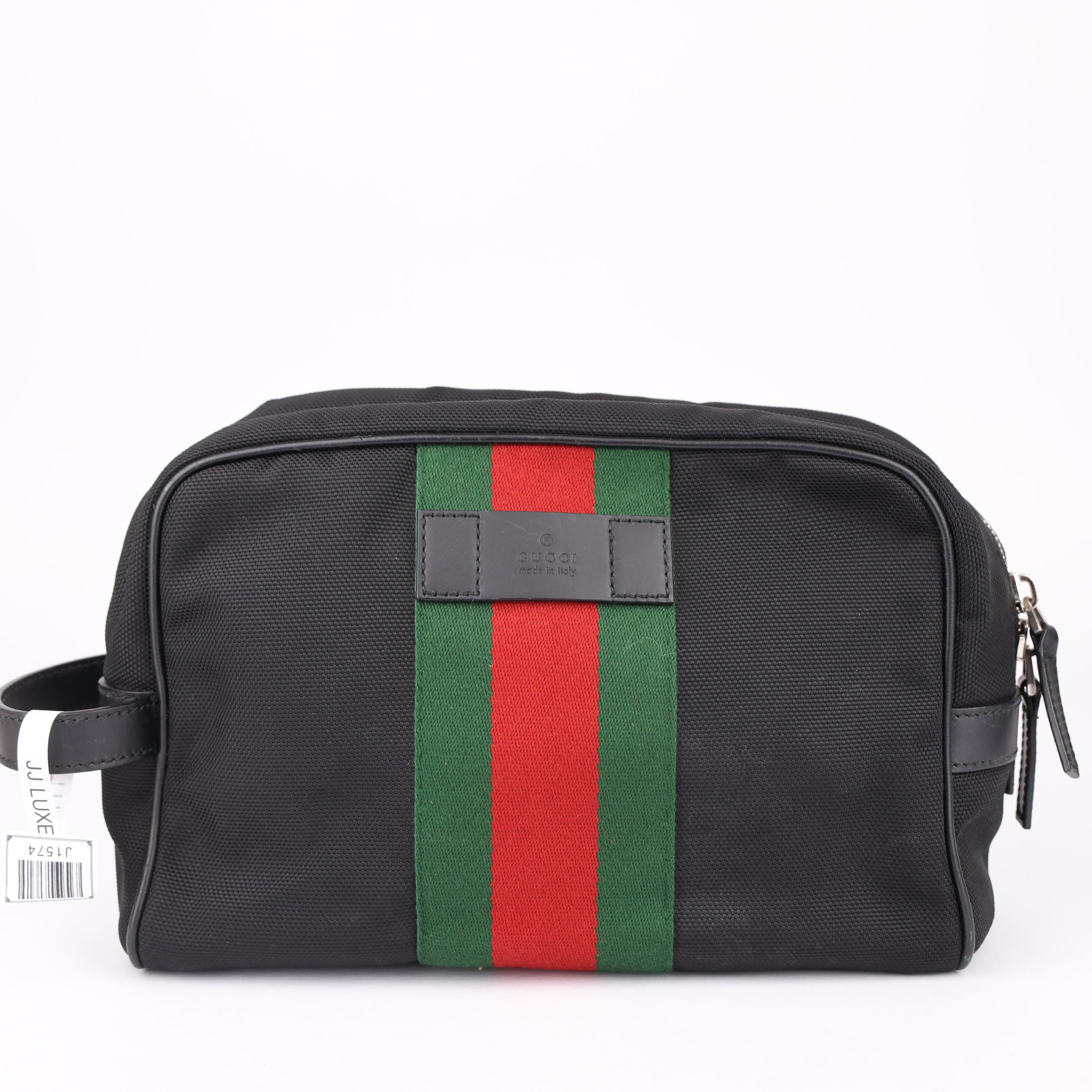 J1574 Gucci Ophidia Toiletry Bag Mini Web Stripe Black- Pre Owned