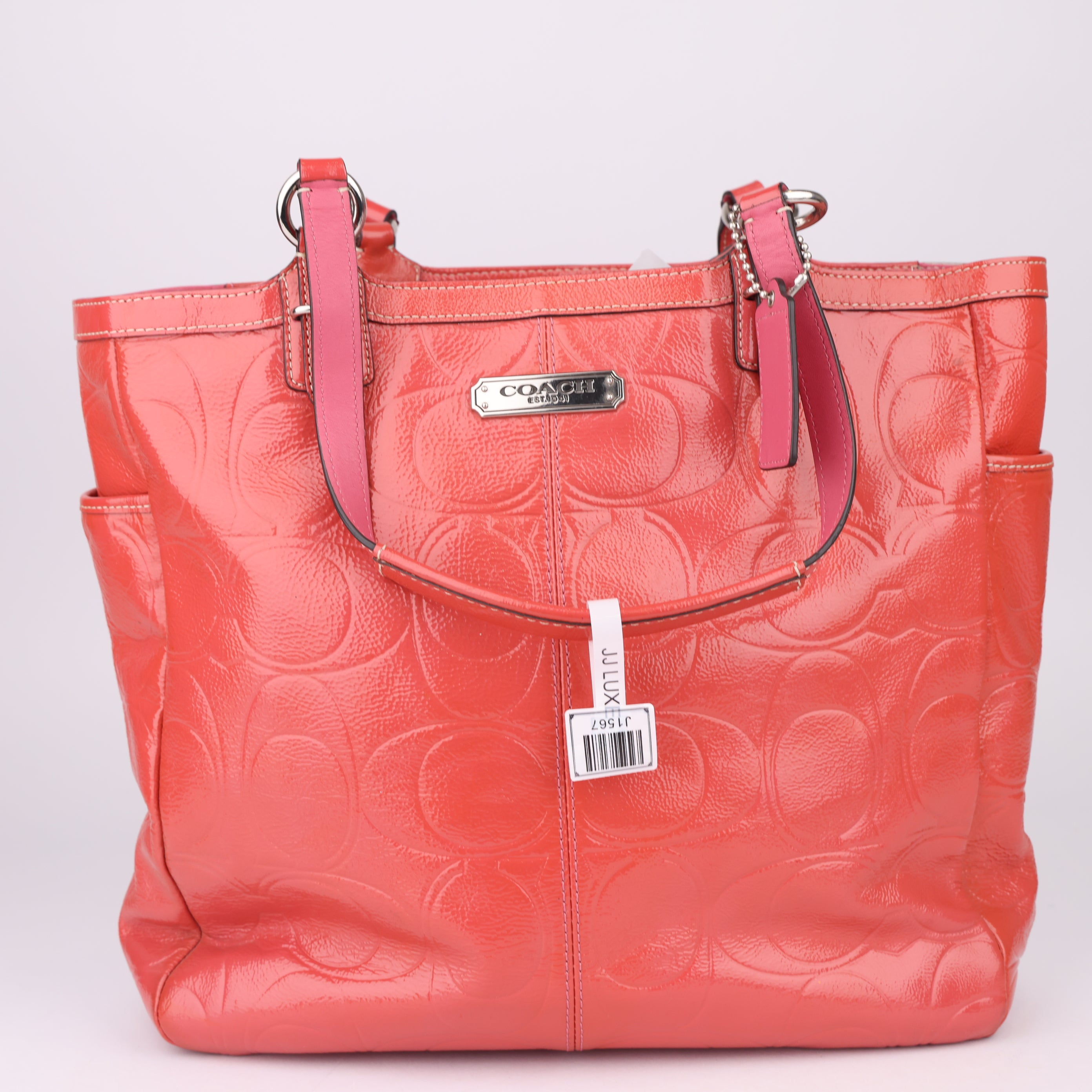 J1567 Coach Rose Patent Leather Monogram Tote Bag- Pre Owned