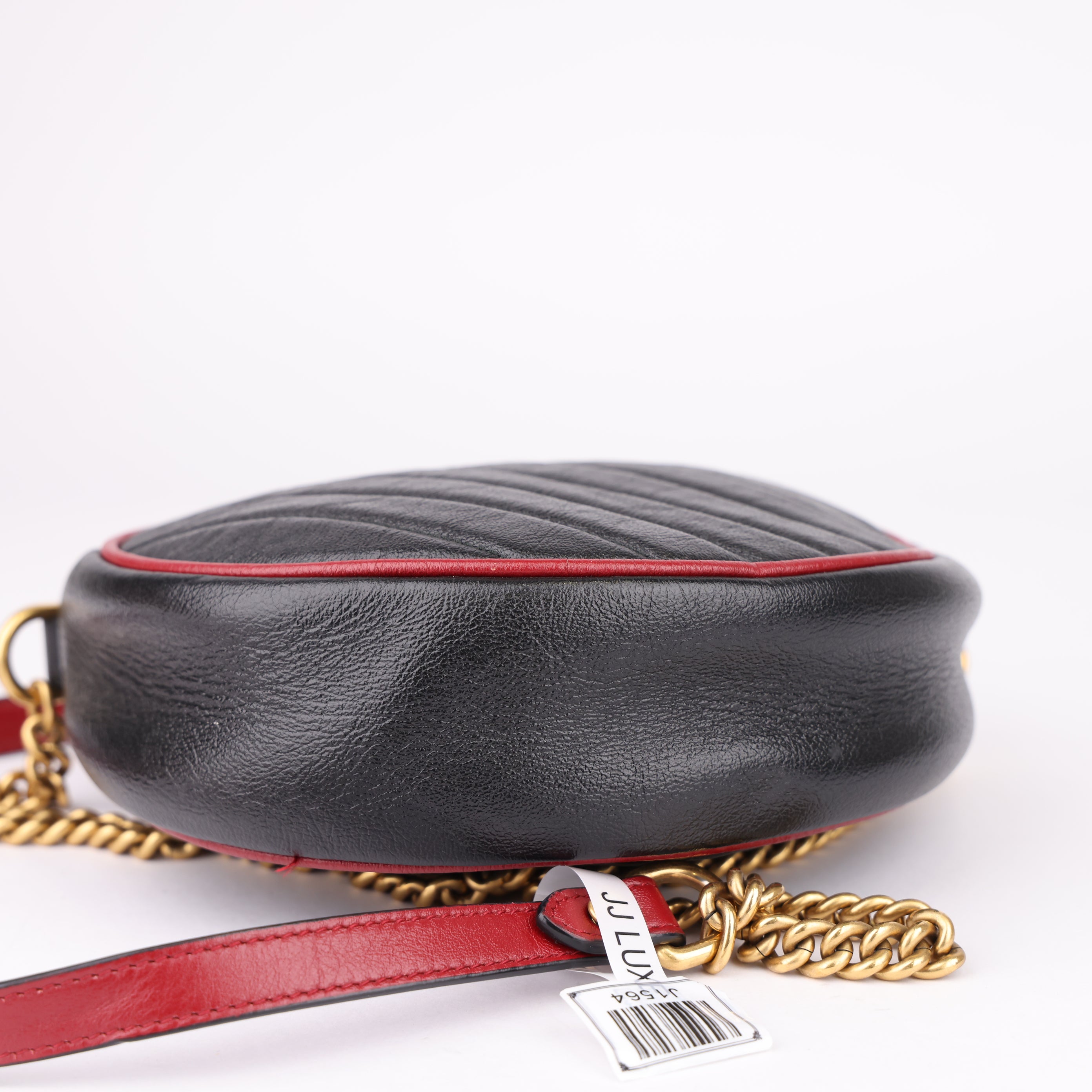 J1564 Gucci Marmont Mini Round Shoulder Bag in Black- Pre Owned