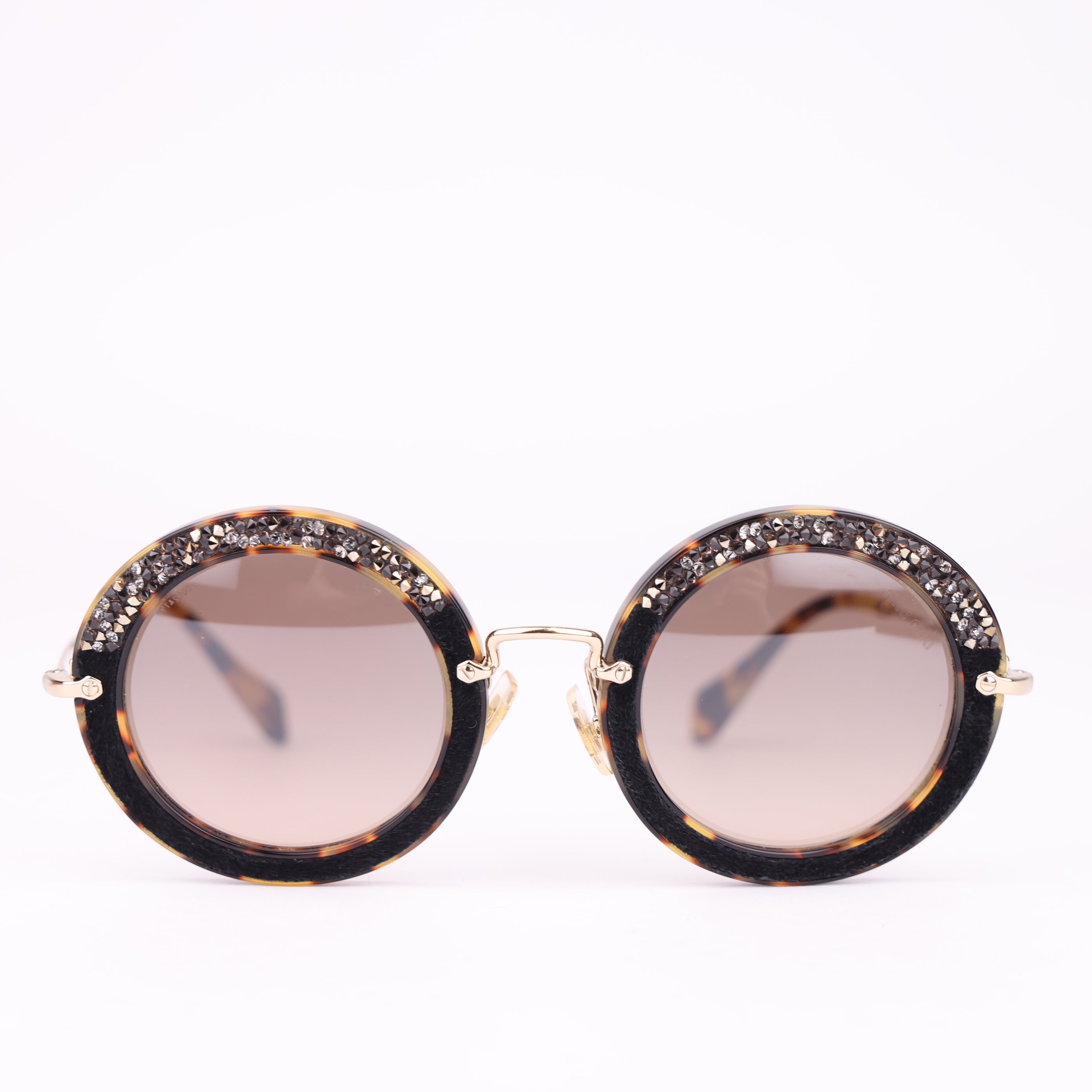 J1553 Miu Miu Black Round Glitter Detail Sunglasses- Pre Owned