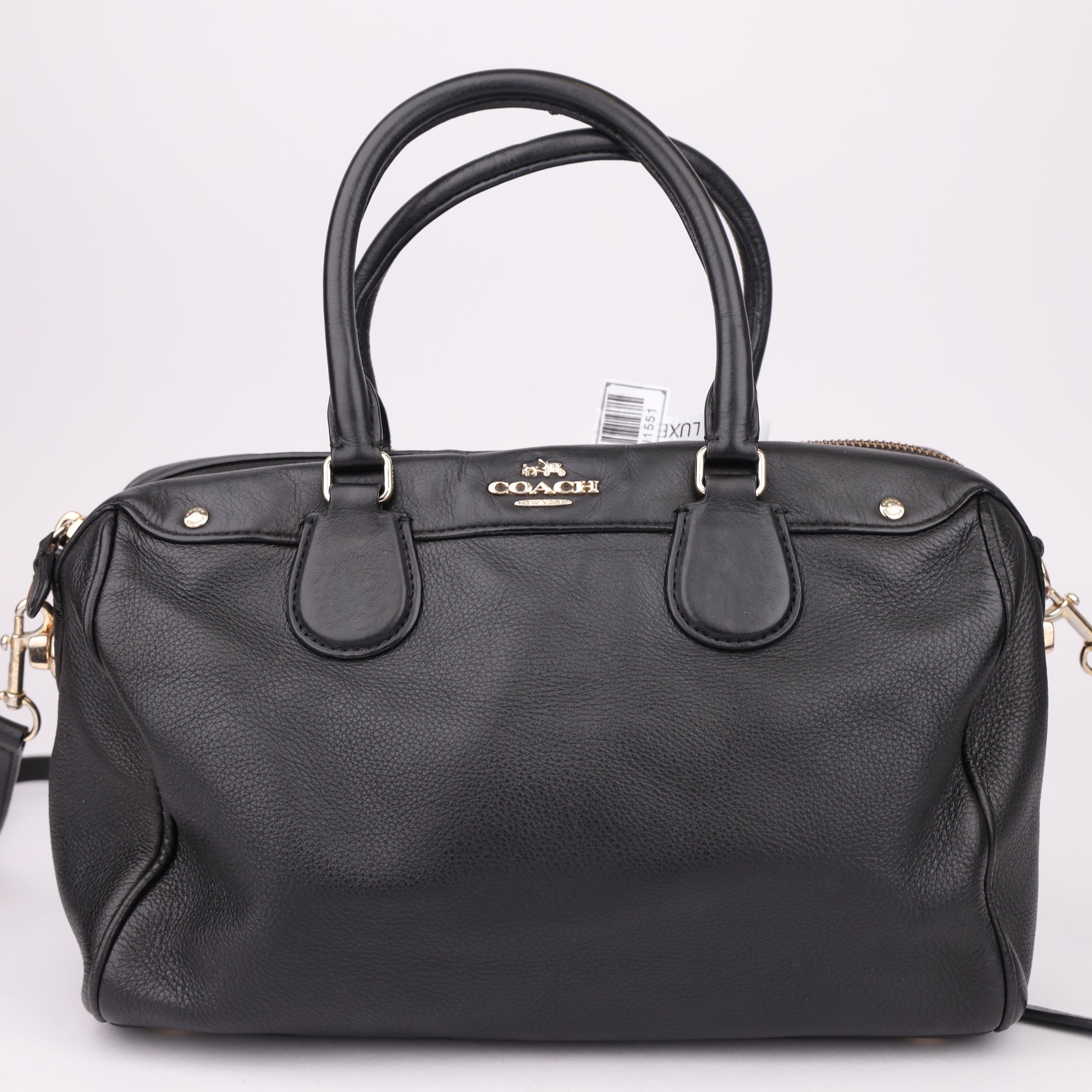 J1551 Coach Leather Boston Bag black Pony-style- Pre Owned
