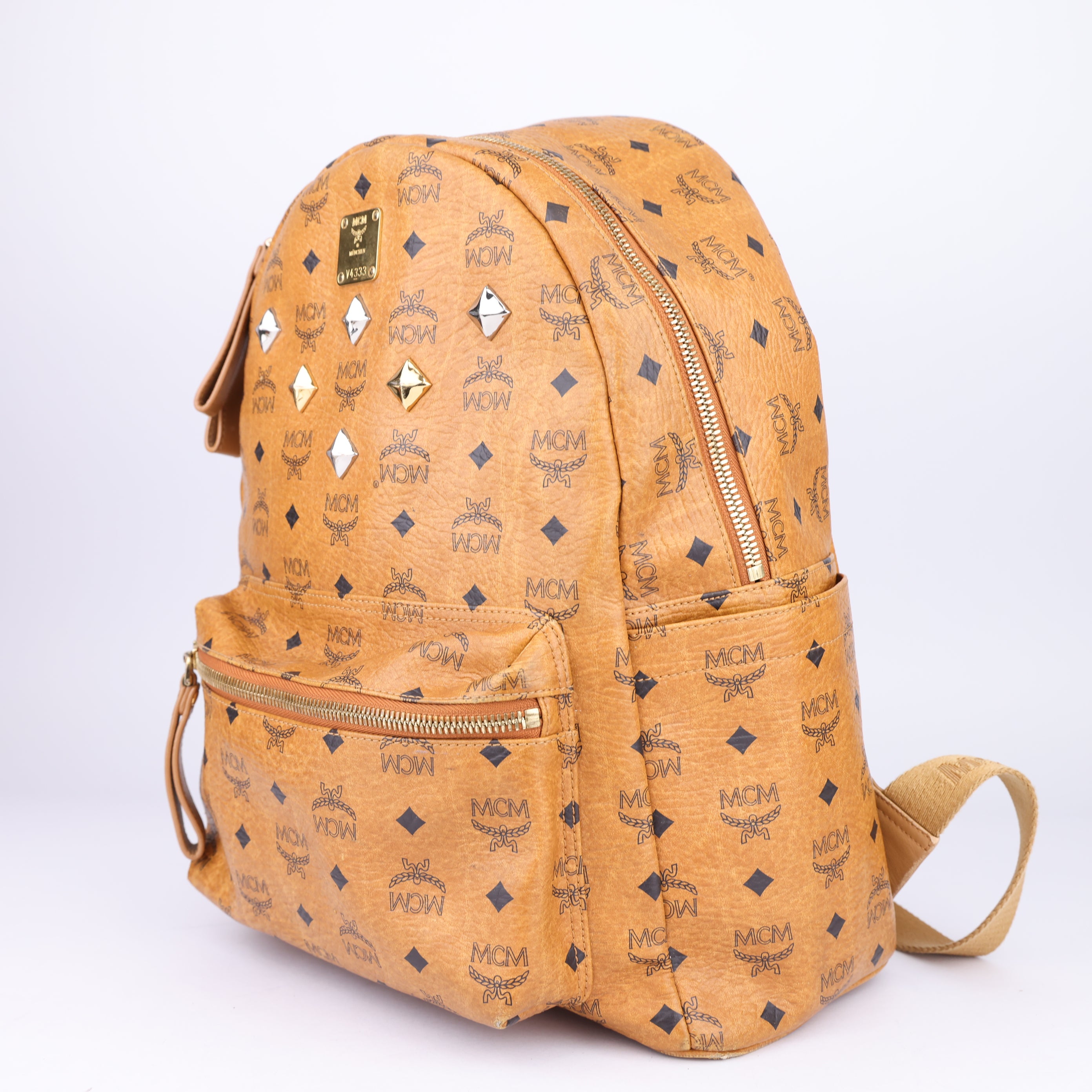 J1504 MCM Brown Visetos Stark Leather Backpack- Pre Owned