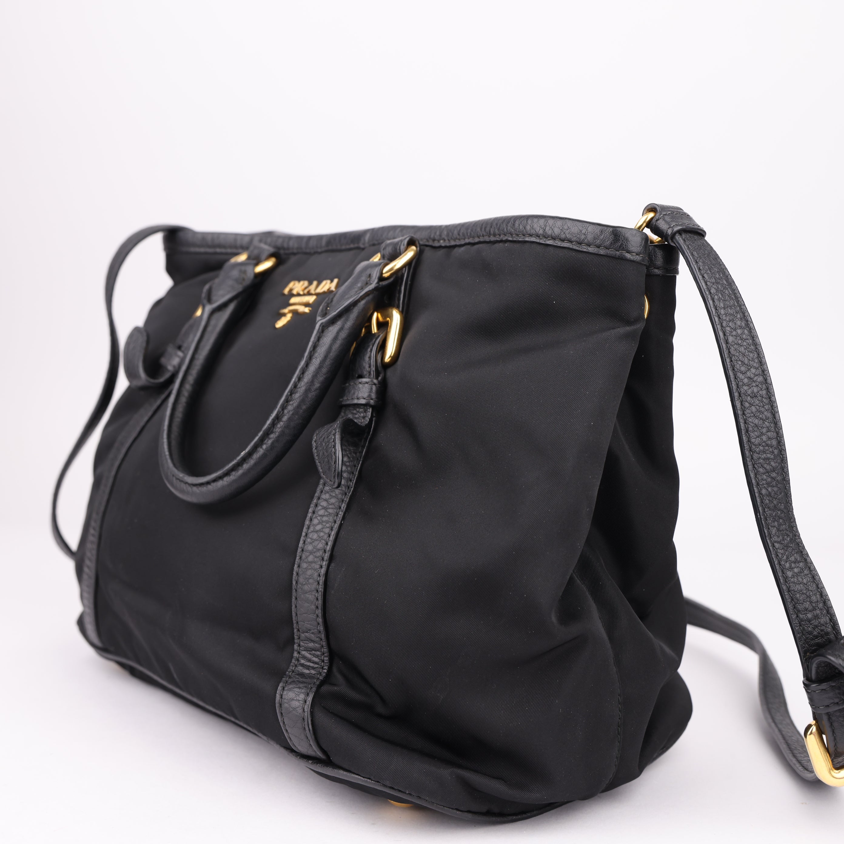 J1513 PRADA Tote Bag Black Tessuto Saffiano Leather- Pre Owned