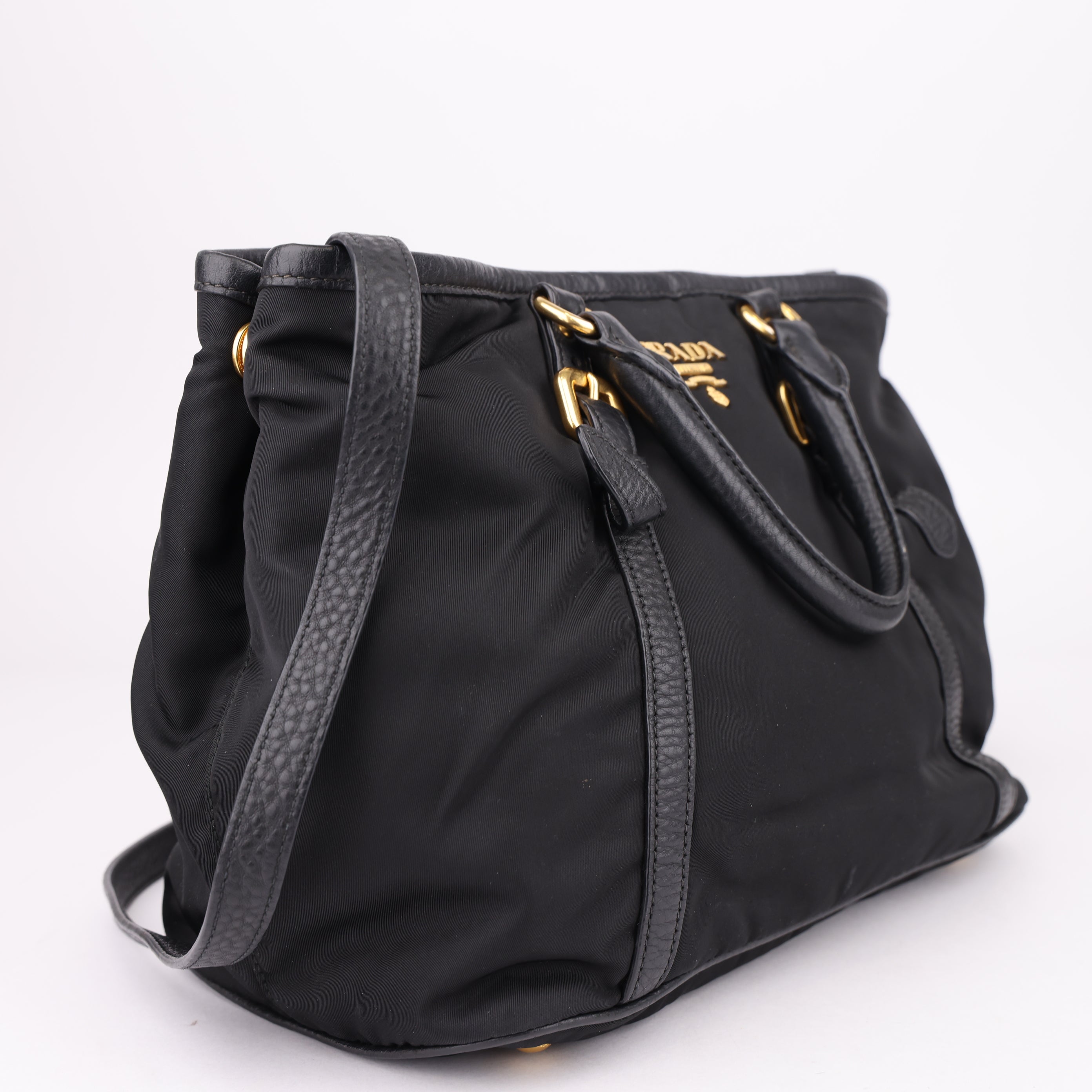 J1513 PRADA Tote Bag Black Tessuto Saffiano Leather- Pre Owned