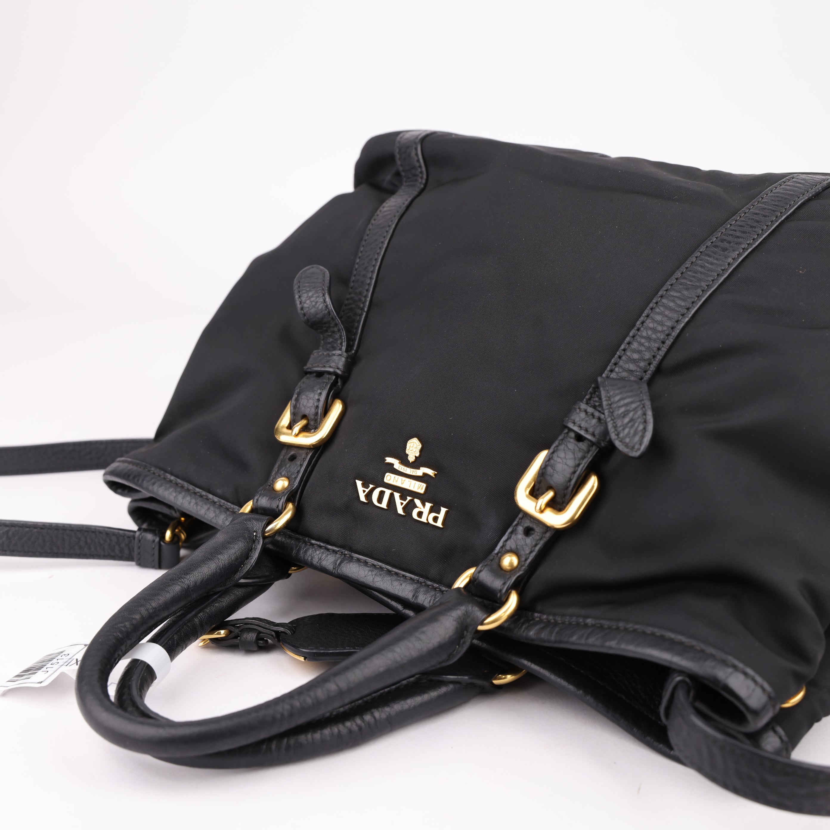 J1513 PRADA Tote Bag Black Tessuto Saffiano Leather- Pre Owned