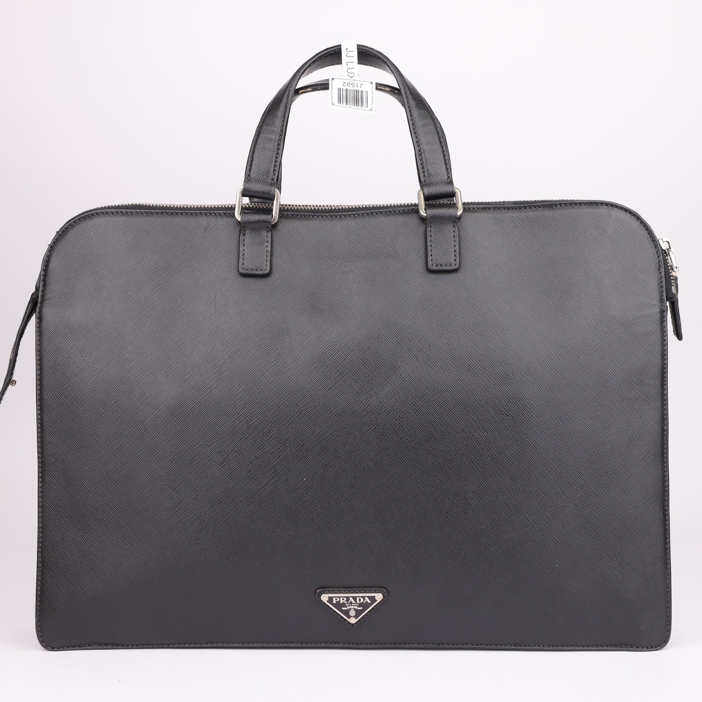 J1502 Prada Black Saffiano Business Bag Leather Pony- Pre Owned