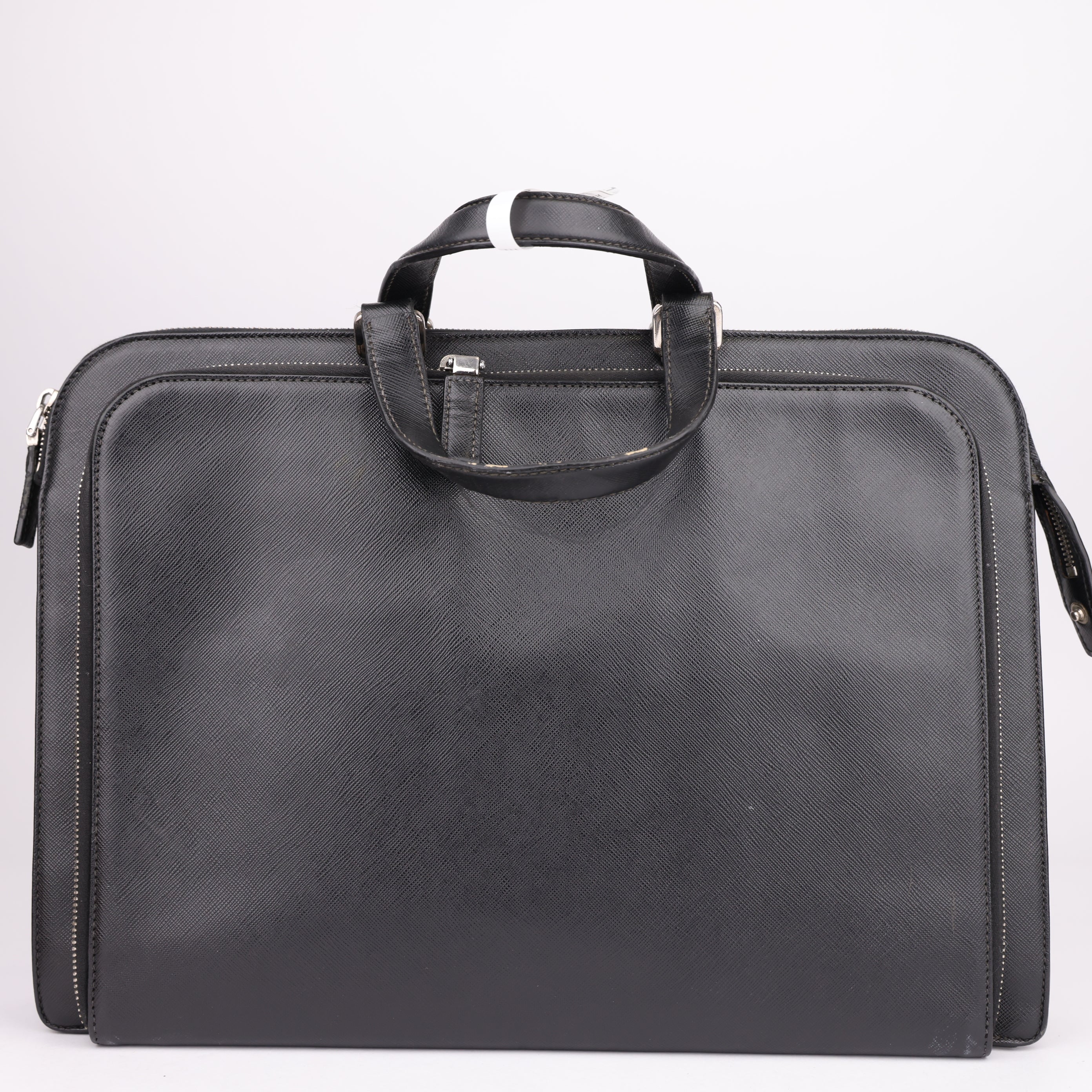 J1502 Prada Black Saffiano Business Bag Leather Pony- Pre Owned