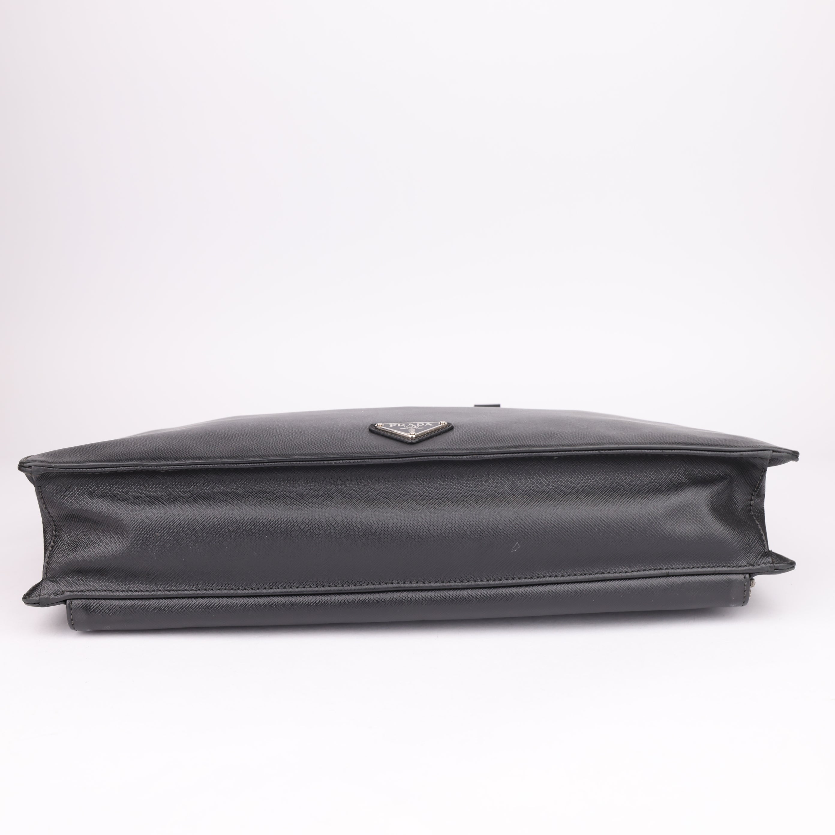 J1502 Prada Black Saffiano Business Bag Leather Pony- Pre Owned