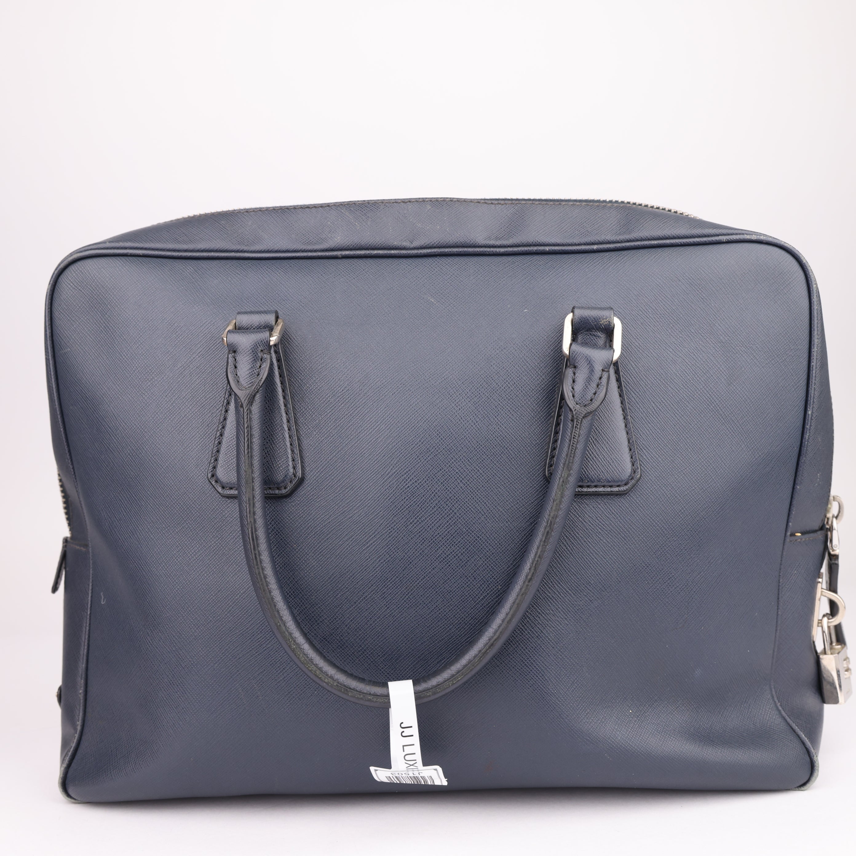 J1503 Prada Navy Blue Lux Saffiano Leather Luggage Bag- Pre Owned