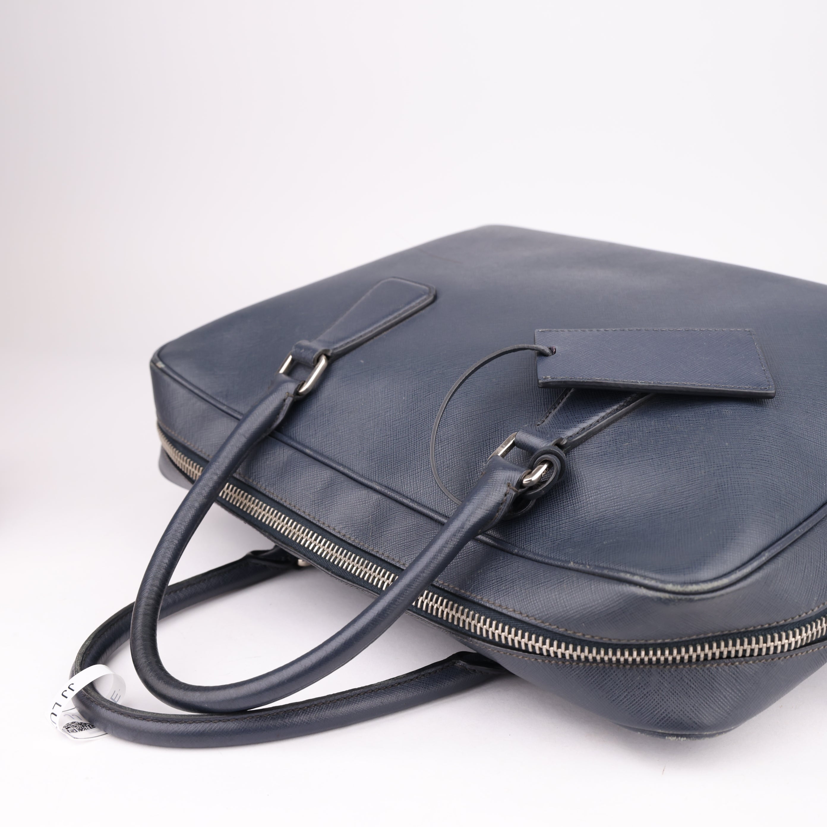 J1503 Prada Navy Blue Lux Saffiano Leather Luggage Bag- Pre Owned