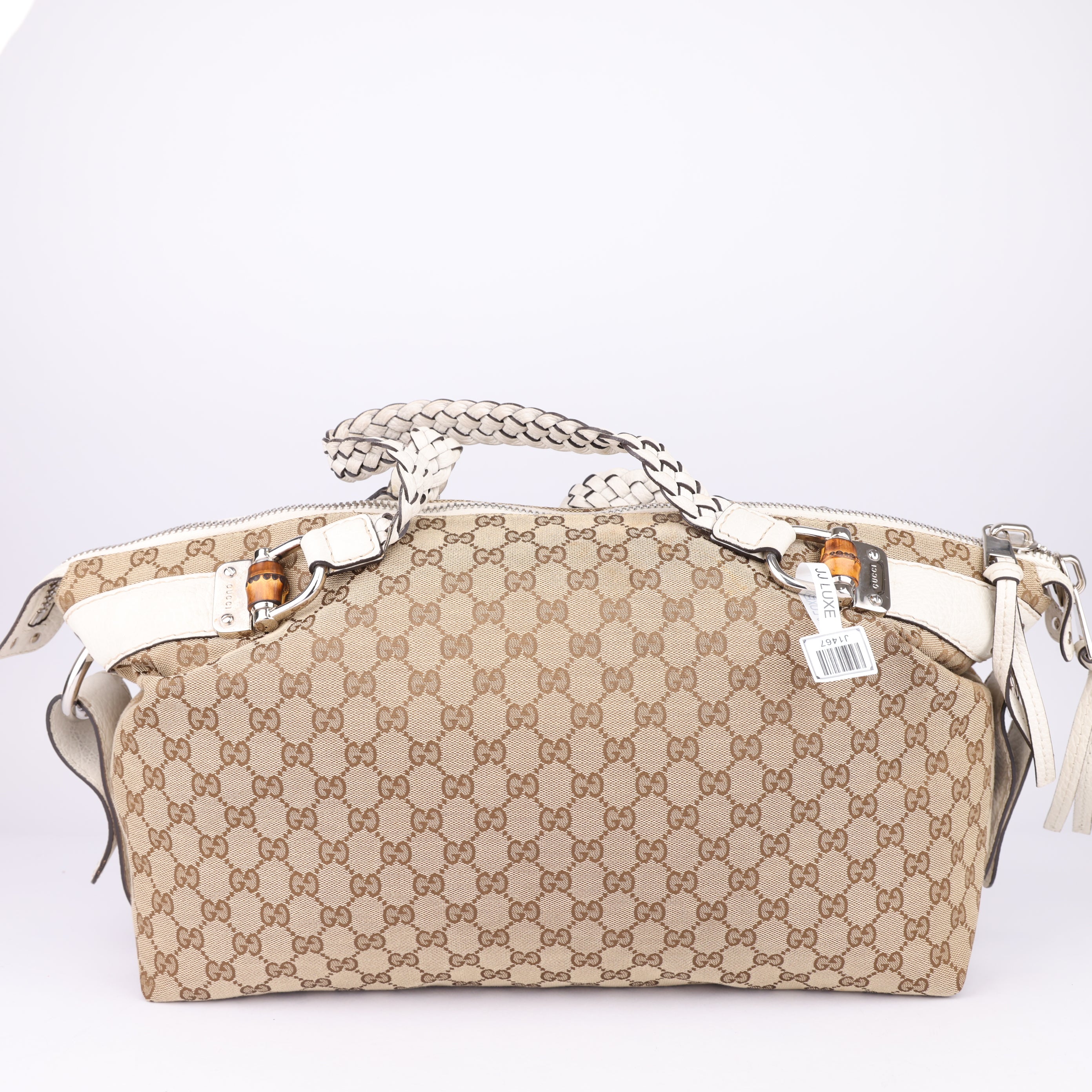 J1467 Gucci GG Monogram Bamboo Bar Shoulder Bag- Pre Owned