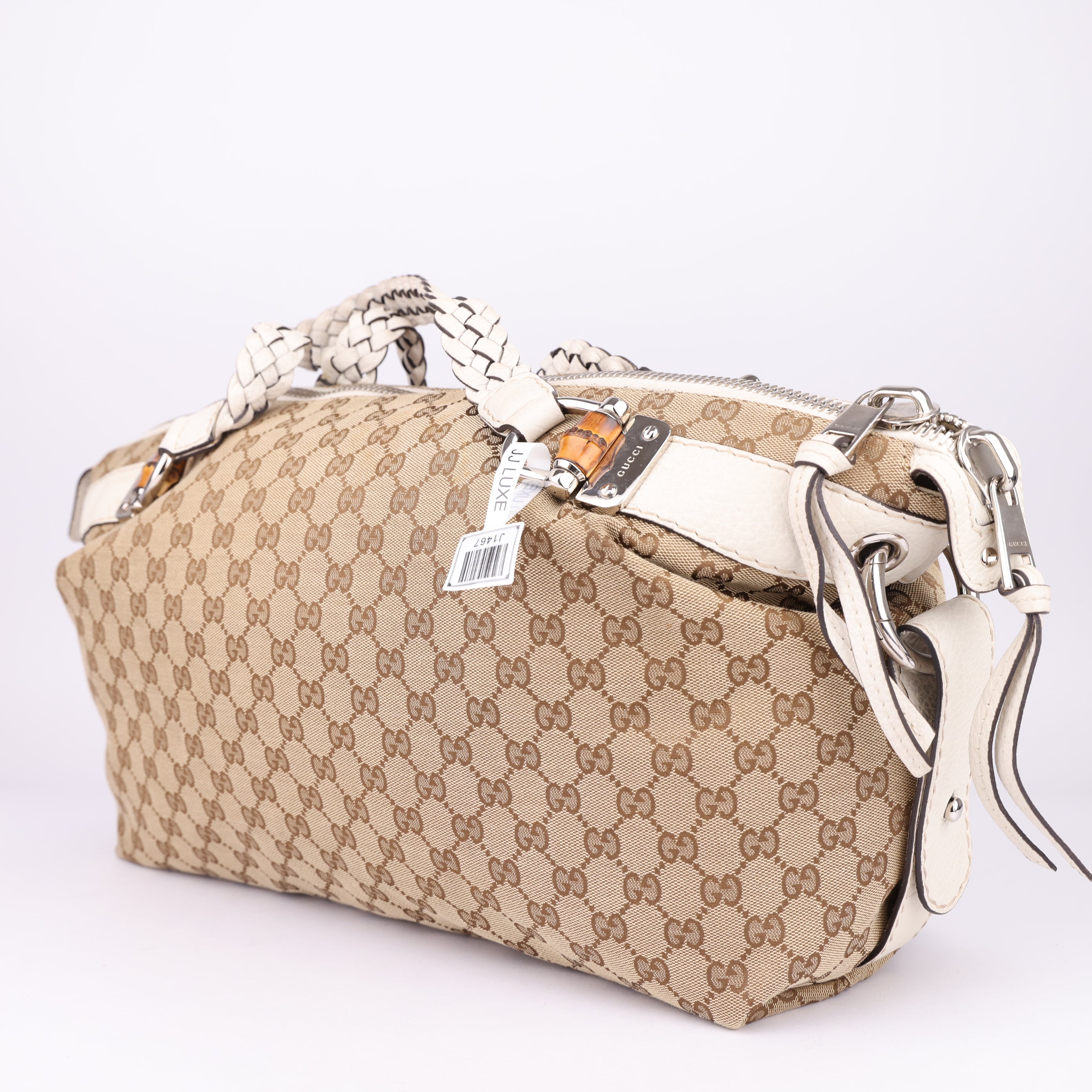 J1467 Gucci GG Monogram Bamboo Bar Shoulder Bag- Pre Owned