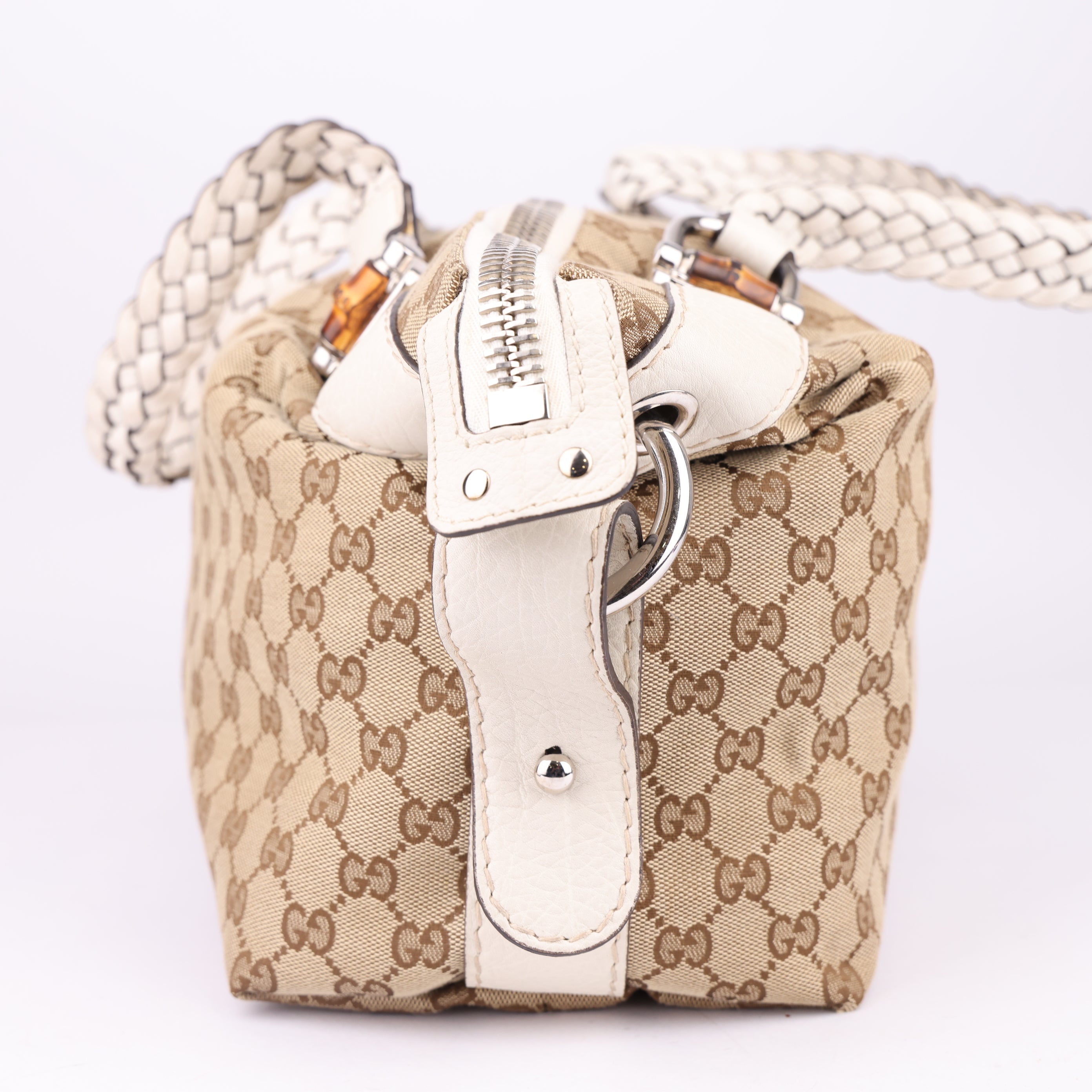 J1467 Gucci GG Monogram Bamboo Bar Shoulder Bag- Pre Owned