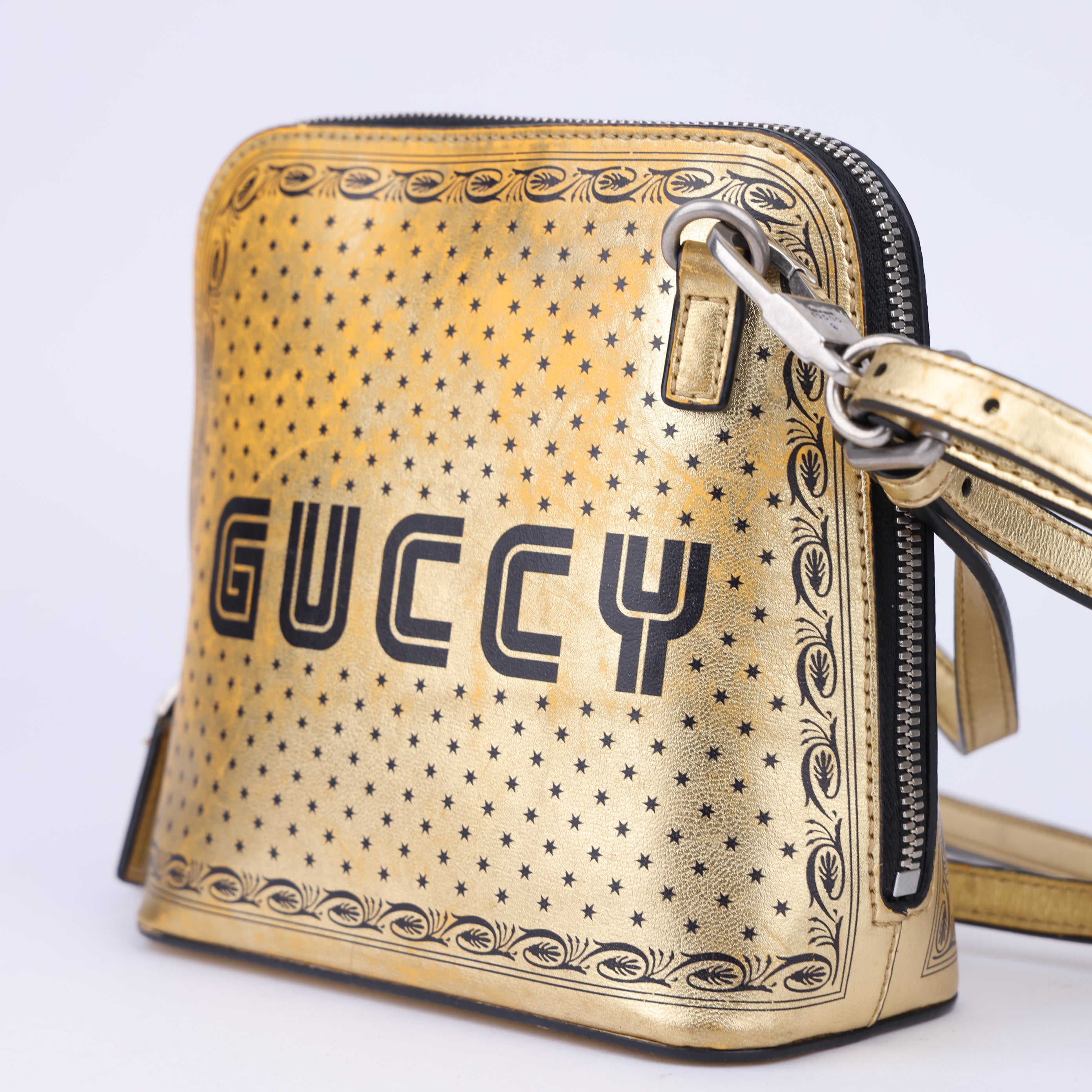 J1473 GUCCI Metallic Guccy Mini Crossbody Gold/Black- Pre Owned