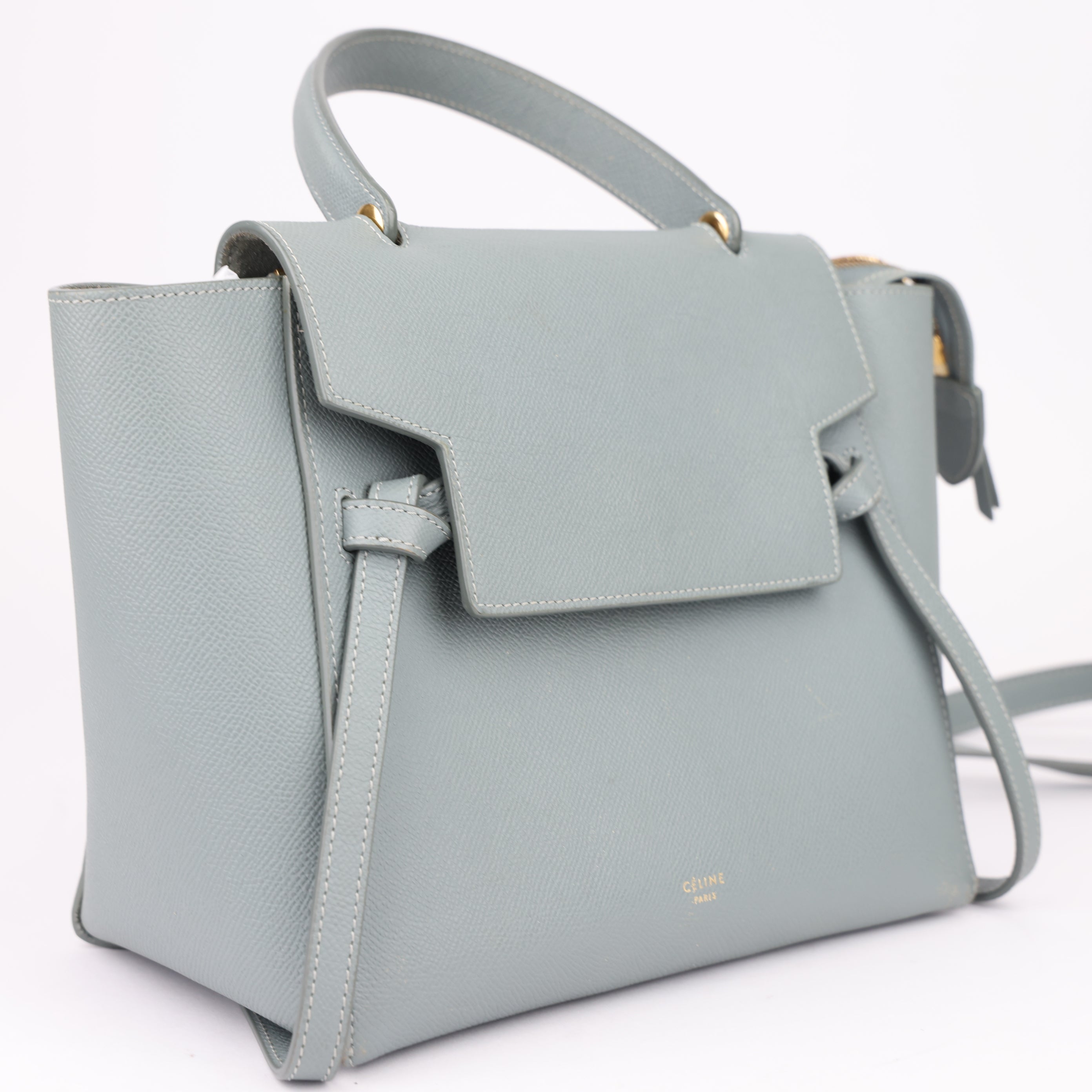 J1499 Celine Leather Belt Bag Nano Handbag Blue Pony- Pre Owned