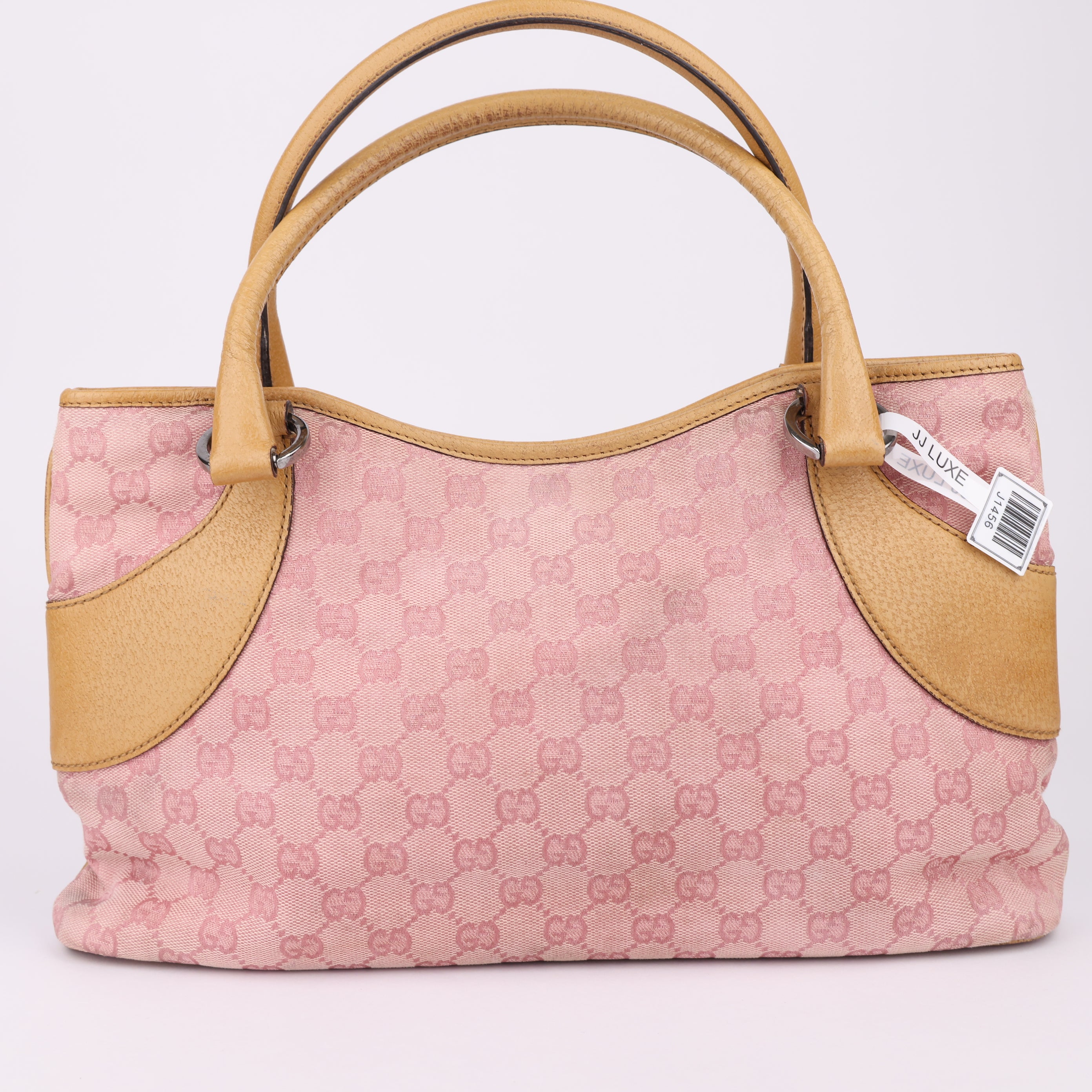 J1456 Gucci Pink GG Canvas Handbag Brown- Pre Owned