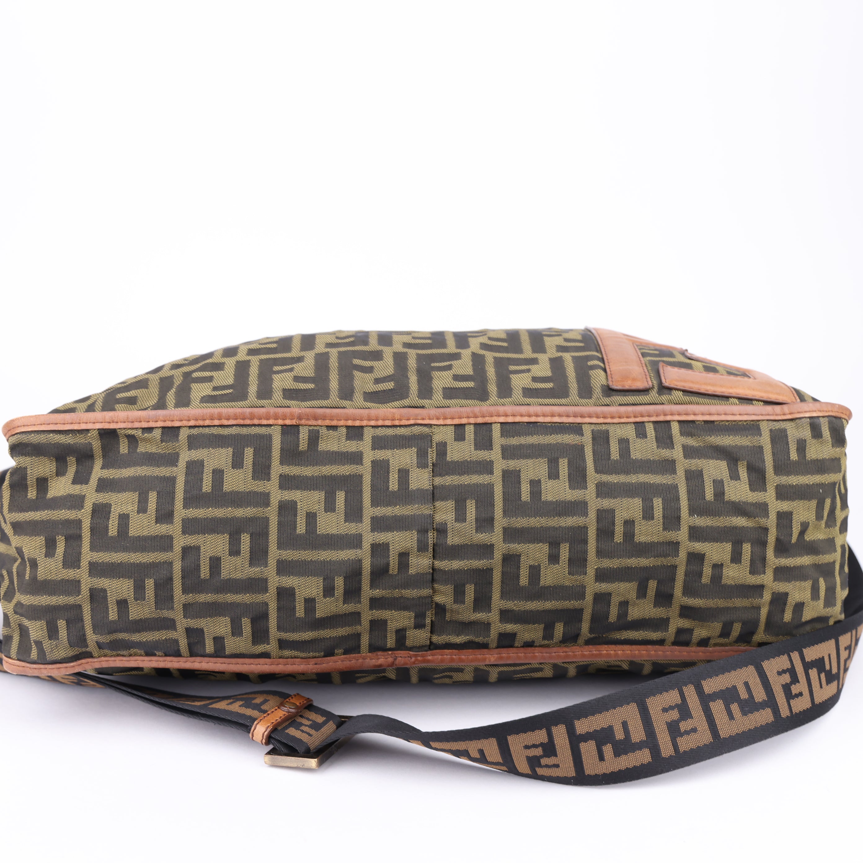 J1454 Fendi Zucca Monogram Canvas Large Messenger Crossbody Bag- Pre Owned