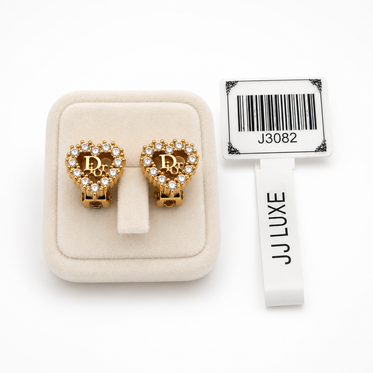 Christian Dior Heart Rhinestone Clip Earrings J3082 | Pre-Owned Good Gold-Tone Metal & Rhinestone