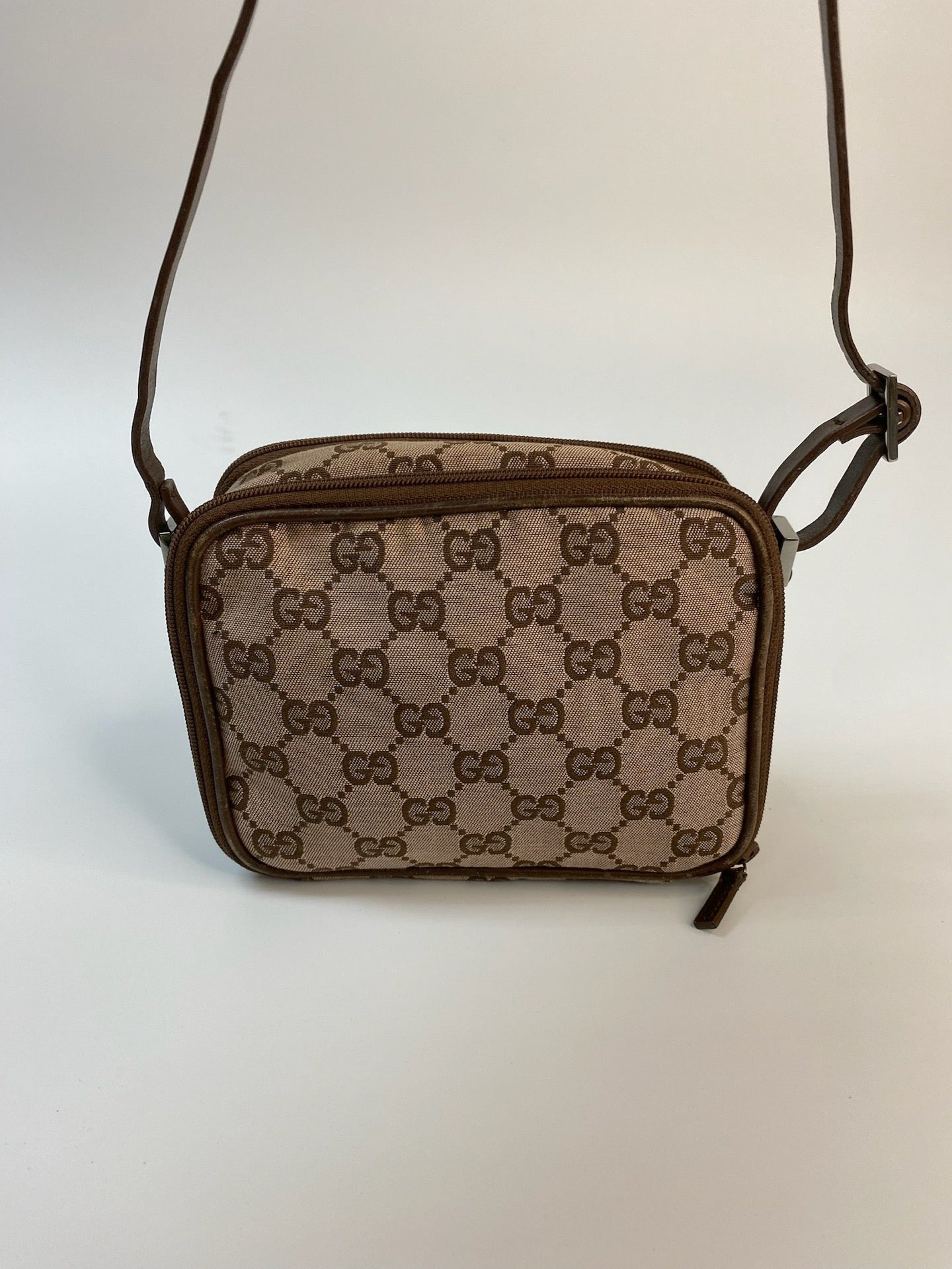 J2994 Gucci Shoulder Bag GG Canvas Mini Double-zip Pochette | Pre-Owned Canvas GG