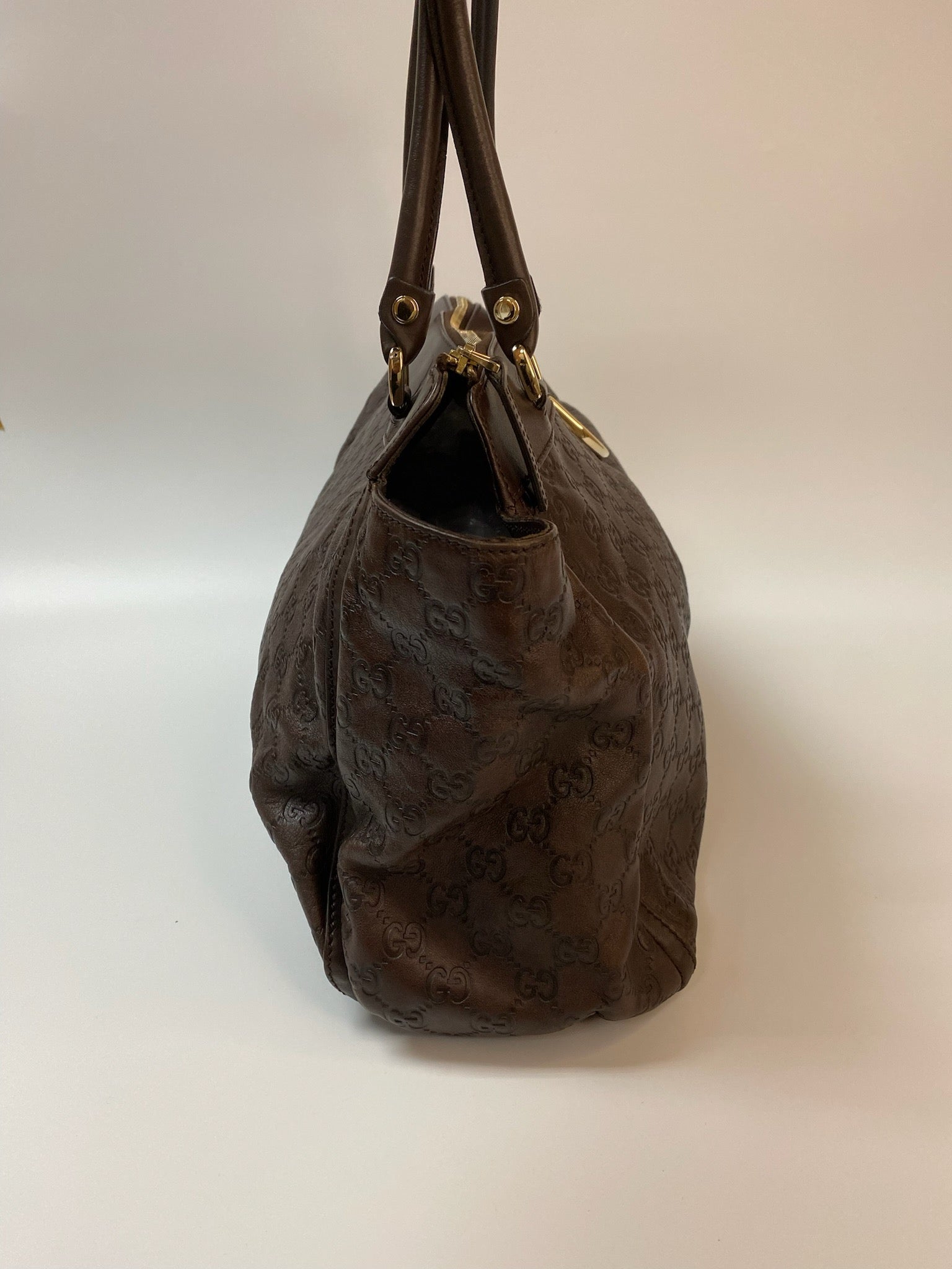 J2884 Gucci Tote Bag Brown Guccissima leather D Ring Tote | Pre-Owned rown Leather/Guccissima