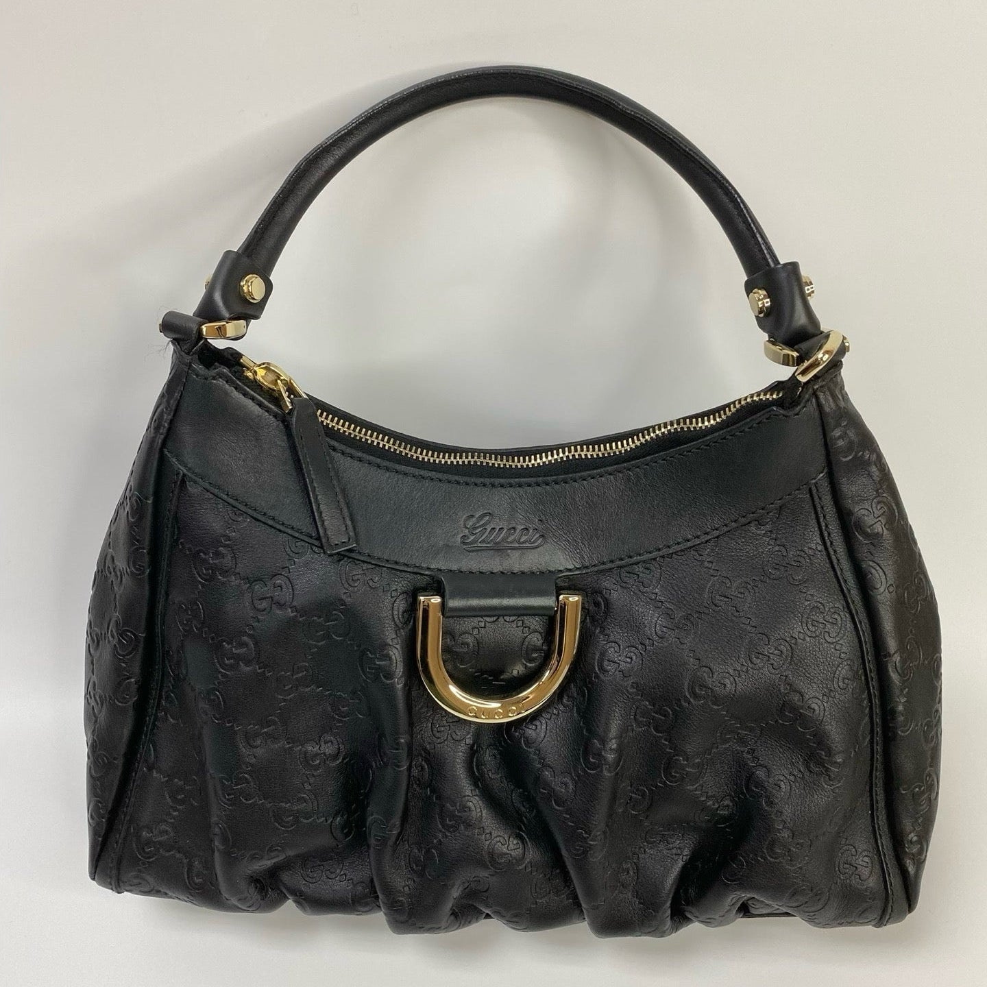 J1115 Gucci Top Handle Bag Black Nylon GG Abbey D Ring handbag | Pre-Owned Like New Black Nylon GG