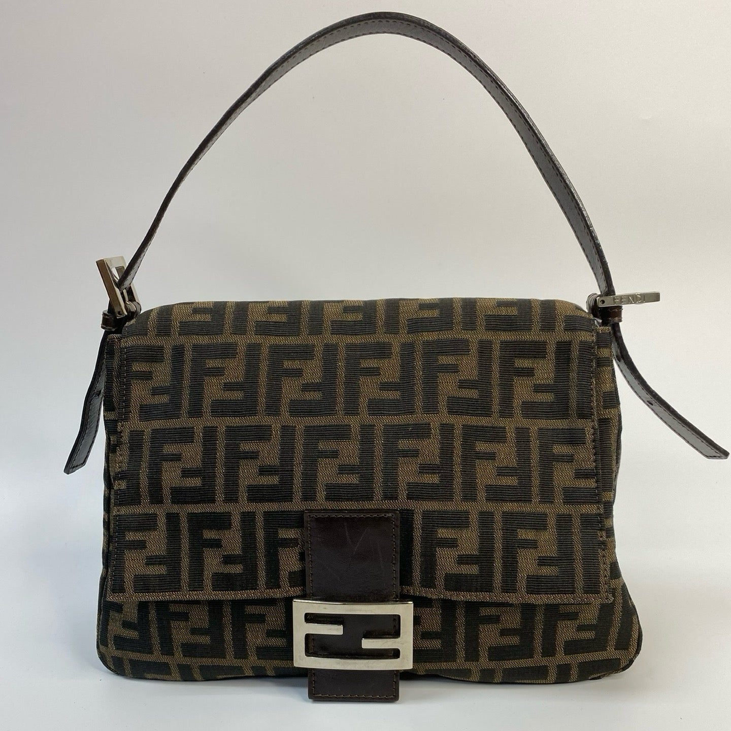J2976 Fendi Shoulder Bag Vintage Zucca Canvas Mamma Baguette | Pre-Owned Brown Zucca Canvas