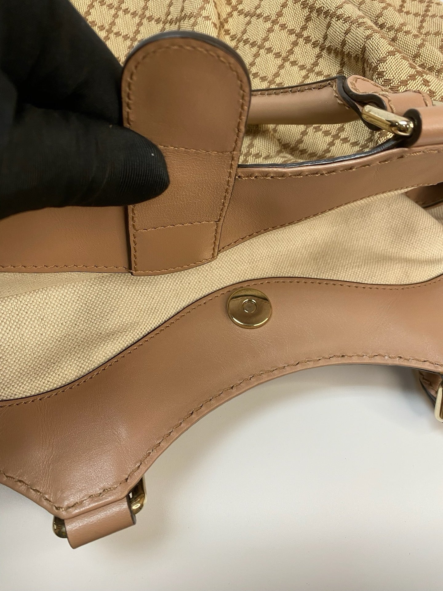 J2879 Gucci Top Handle Bag Diamante Canvas Sukeyy Tote | Pre-Owned Brown Canvas/Diamante