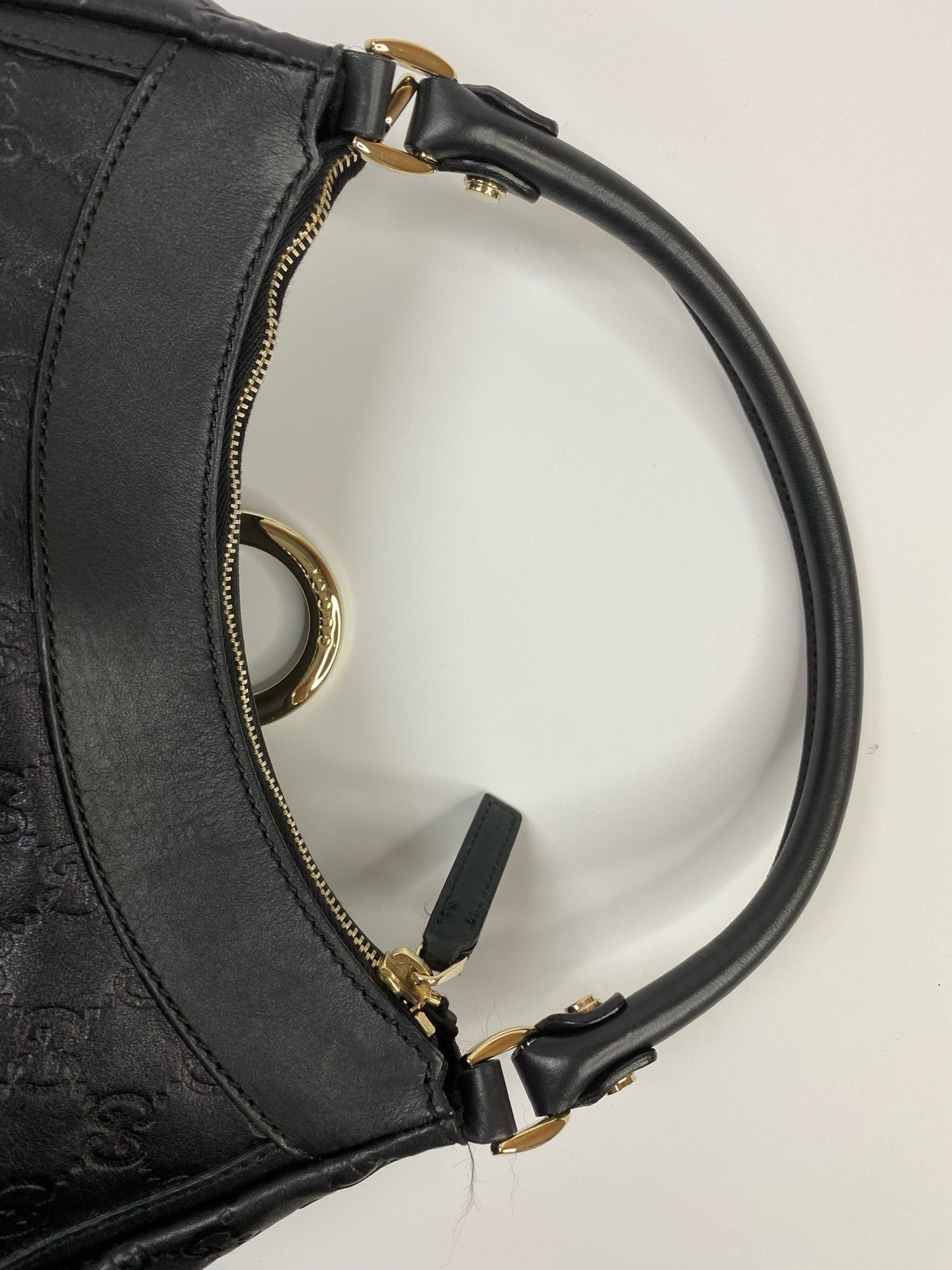 J1115 Gucci Top Handle Bag Black Nylon GG Abbey D Ring handbag | Pre-Owned Like New Black Nylon GG