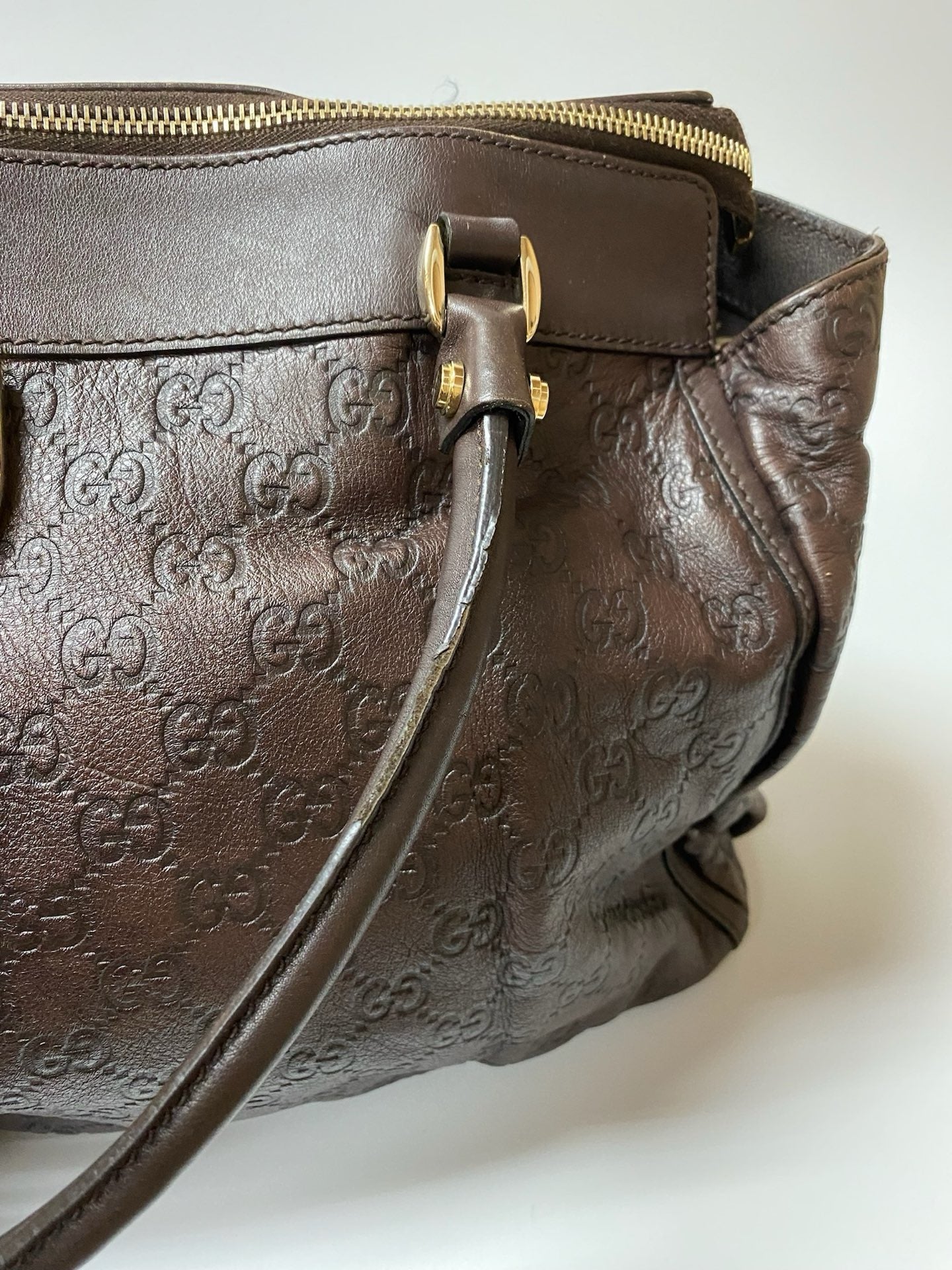 J2884 Gucci Tote Bag Brown Guccissima leather D Ring Tote | Pre-Owned rown Leather/Guccissima