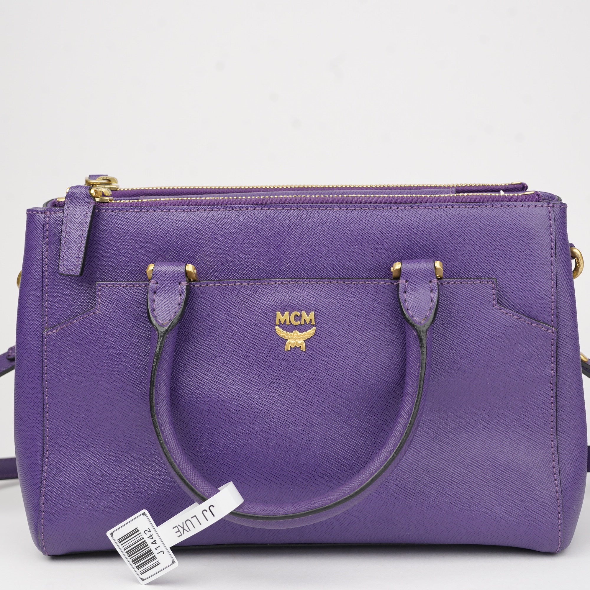 J1442 MCM Purple Saffiano Leather Top Handle Bag- Pre Owned