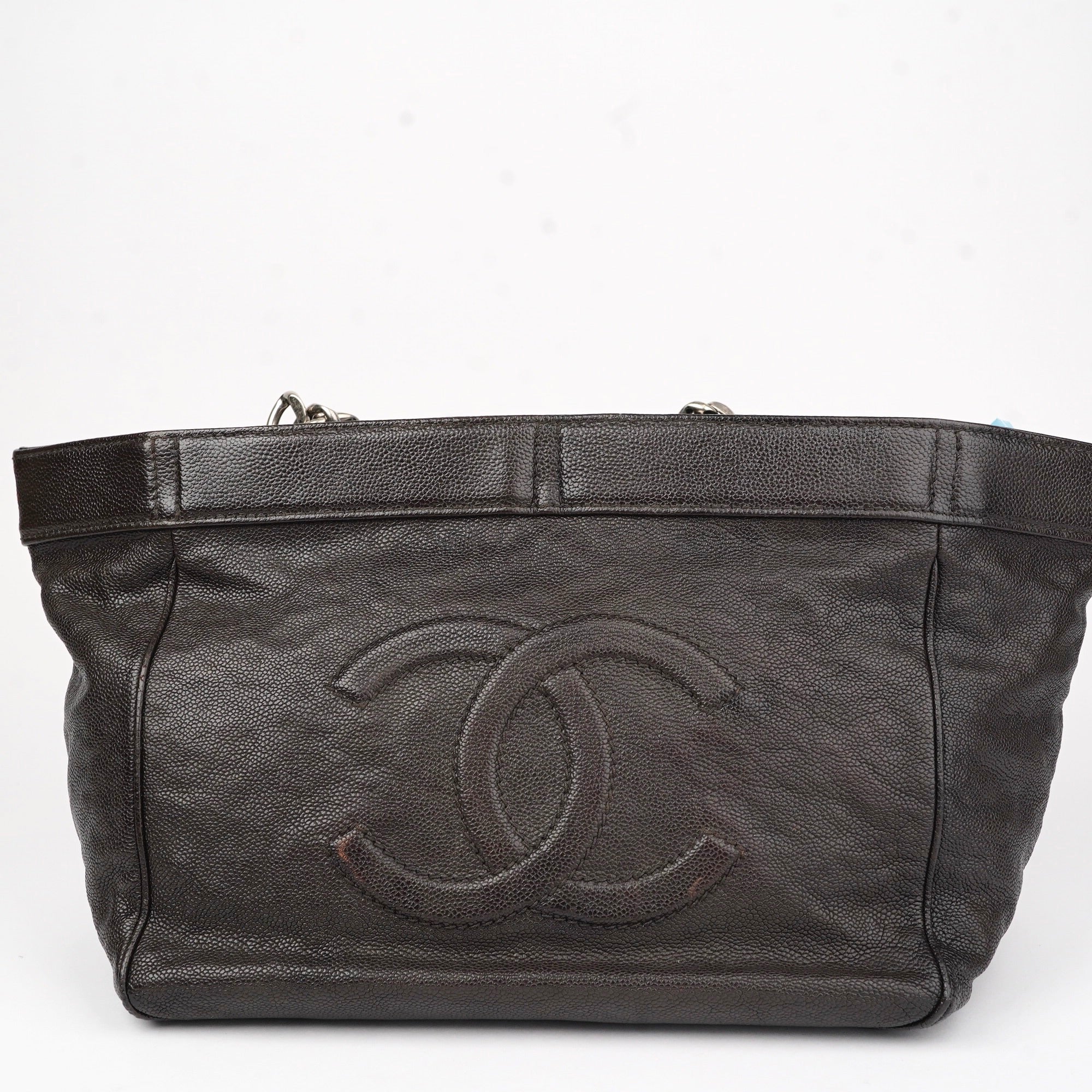 J1436 CHANEL Dark Brown Aged Caviar Leather Tote Bag- Pre Owned