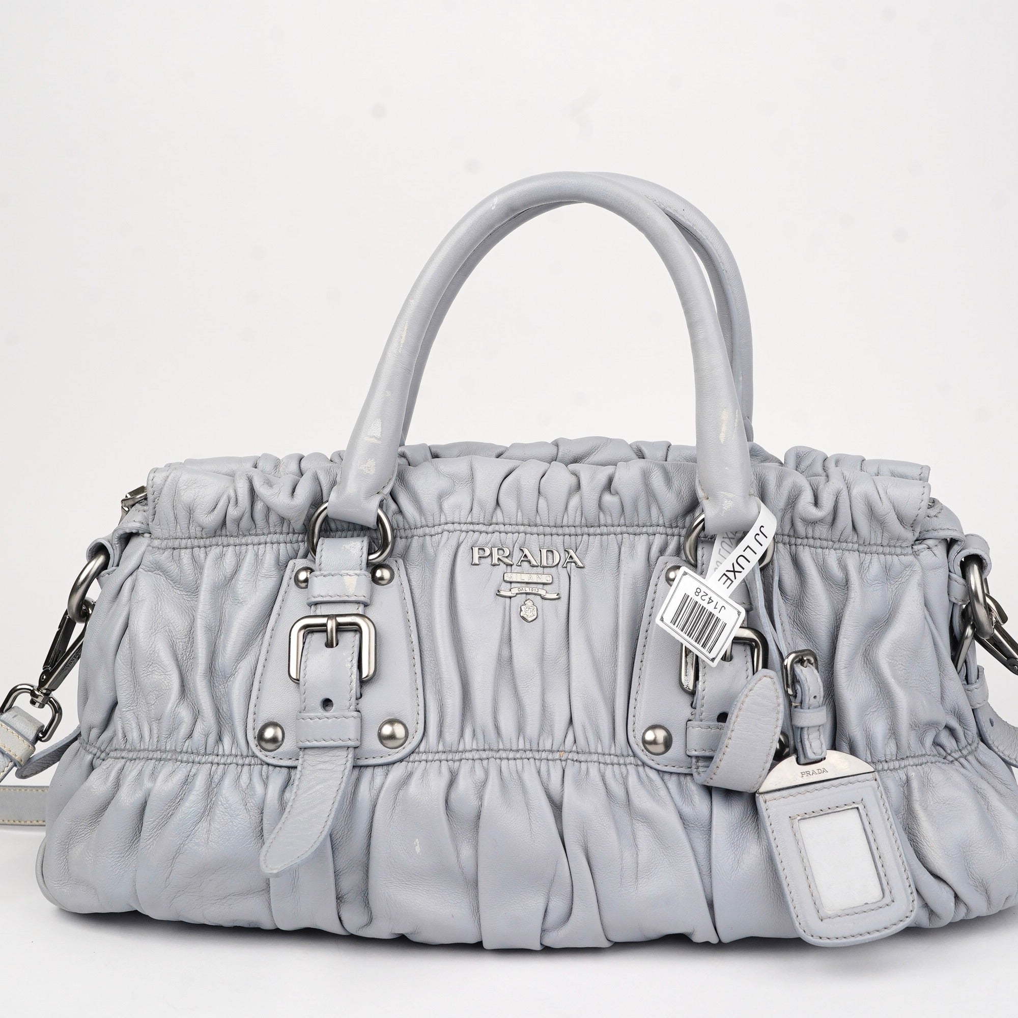 J1428 PRADA Nube Nappa Leather Gauffre Ruched Medium Shopping Bag- Pre Owned