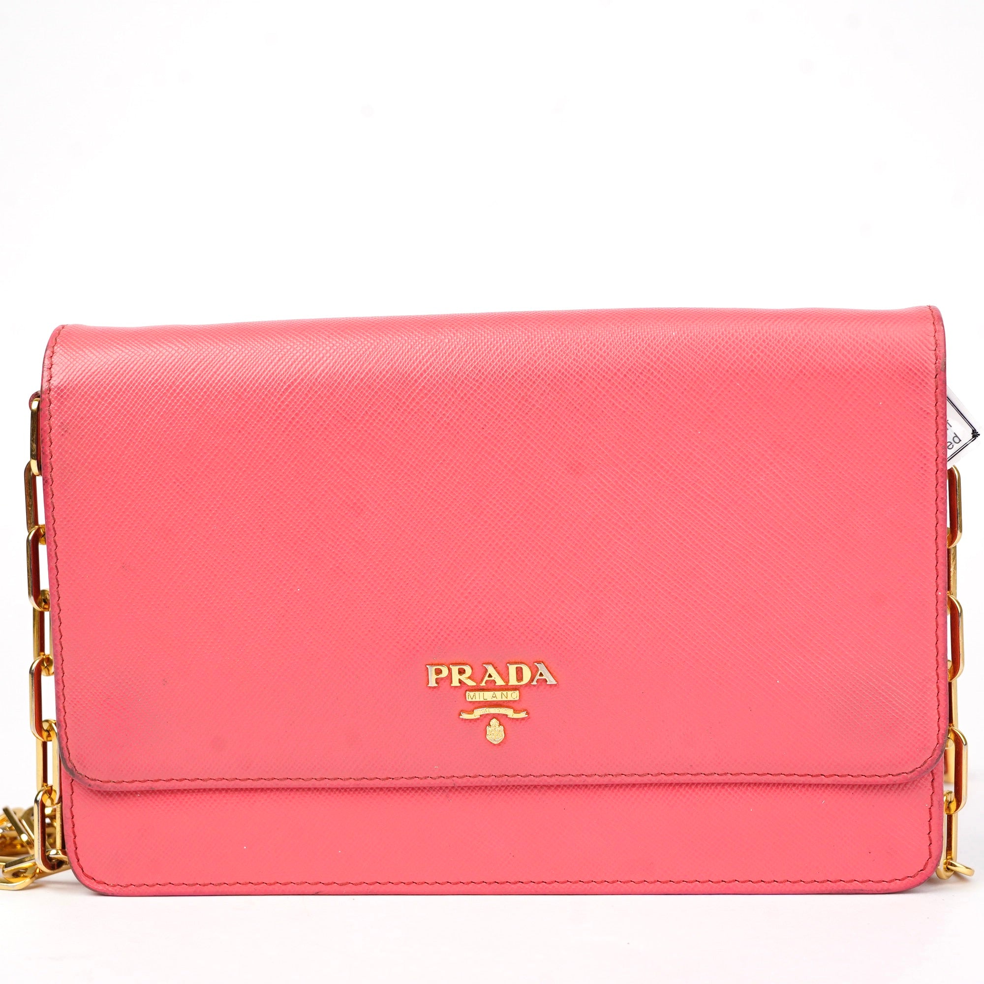 J1423 Prada Fragola Saffiano Metal Leather Wallet on Chain Clutch- Pre Owned