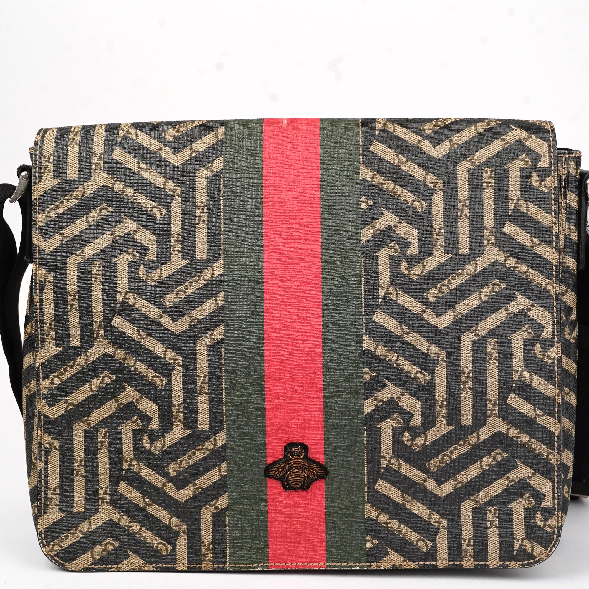 J1430 Gucci Bee Web Flap Messenger Bag- Pre Owned