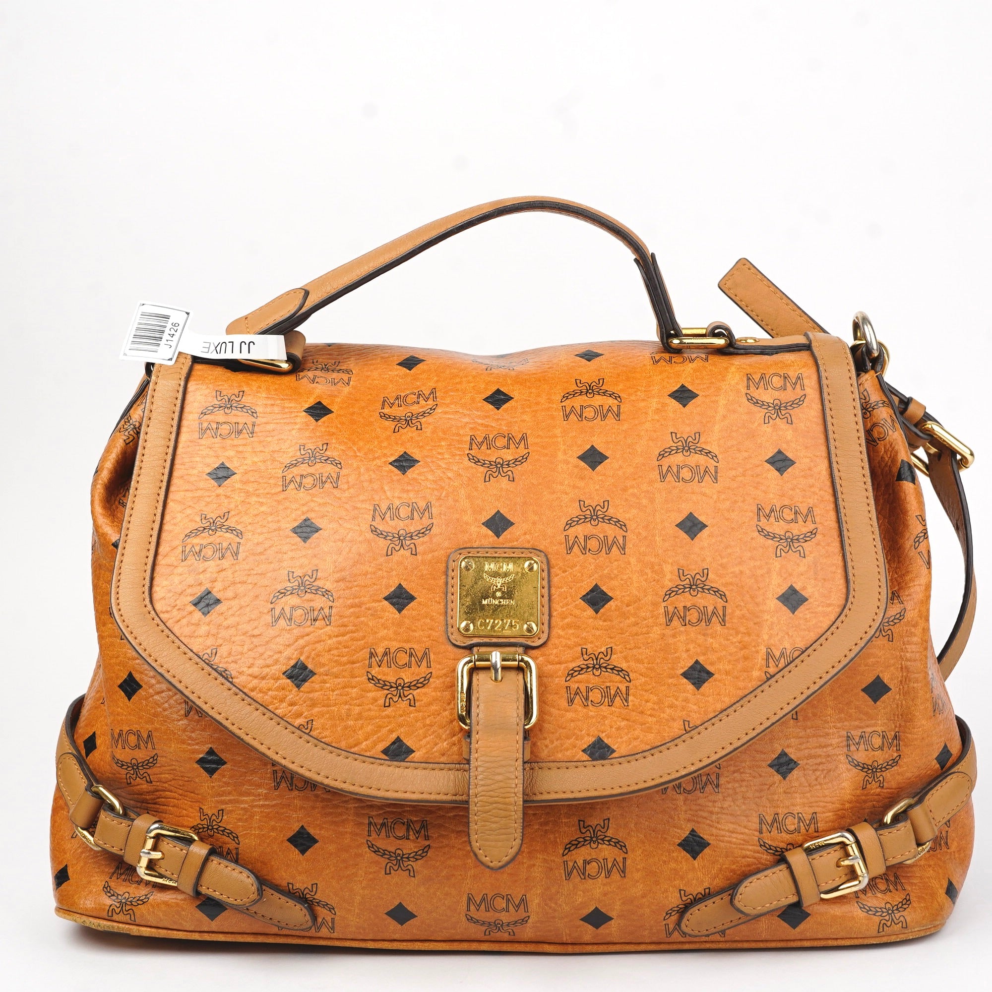 J1426 MCM Mini Gold Visetos Crossbody Bag in Brown- Pre Owned