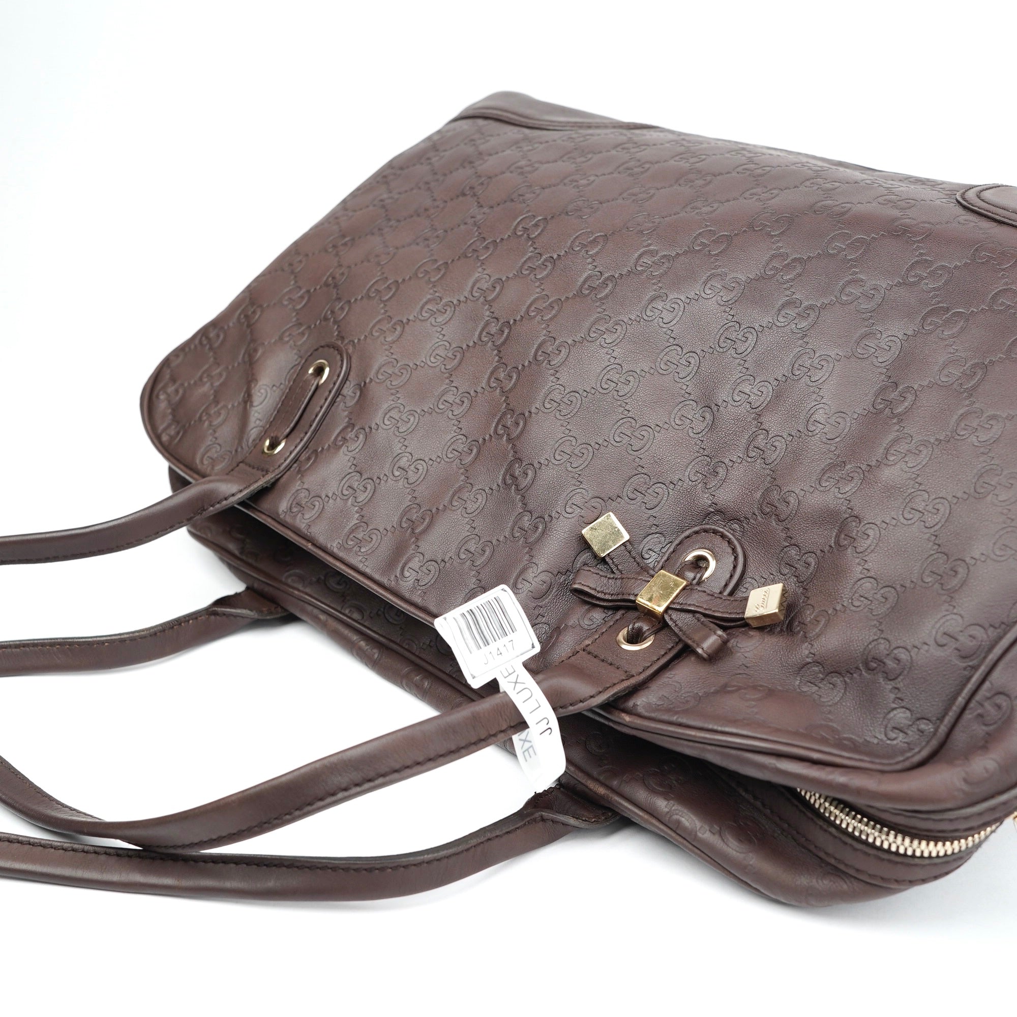 J1417 Gucci GG Signature Princy Brown Totes- Pre Owned