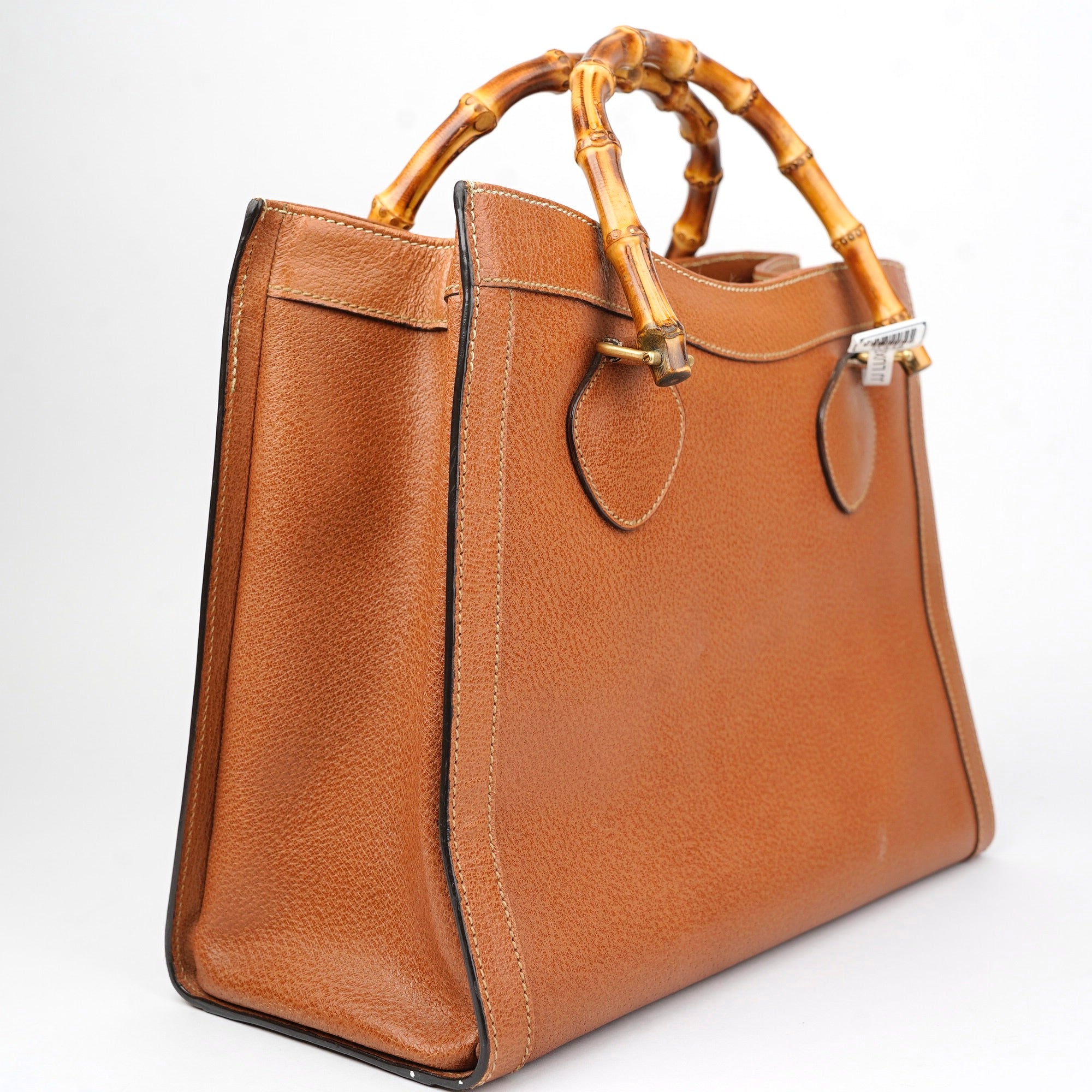 J1419 Gucci Bamboo Leather Tote Bag Brown Pony style- Pre Owned