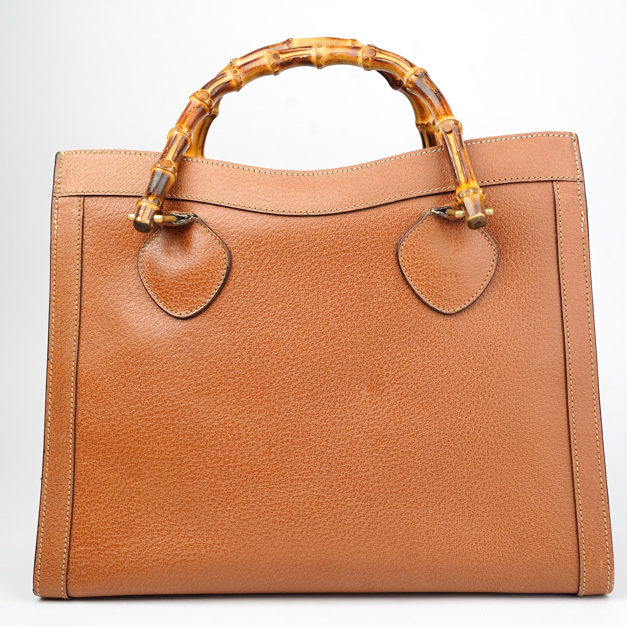 J1419 Gucci Bamboo Leather Tote Bag Brown Pony style- Pre Owned